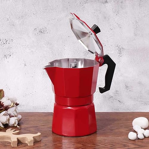 Miniatura 2 de Cafetera para estufa, 5.1 fl oz, 3 tazas de aluminio estilo italiano clásico, válvula de alivio de seguridad integrada con mango ergonómico,