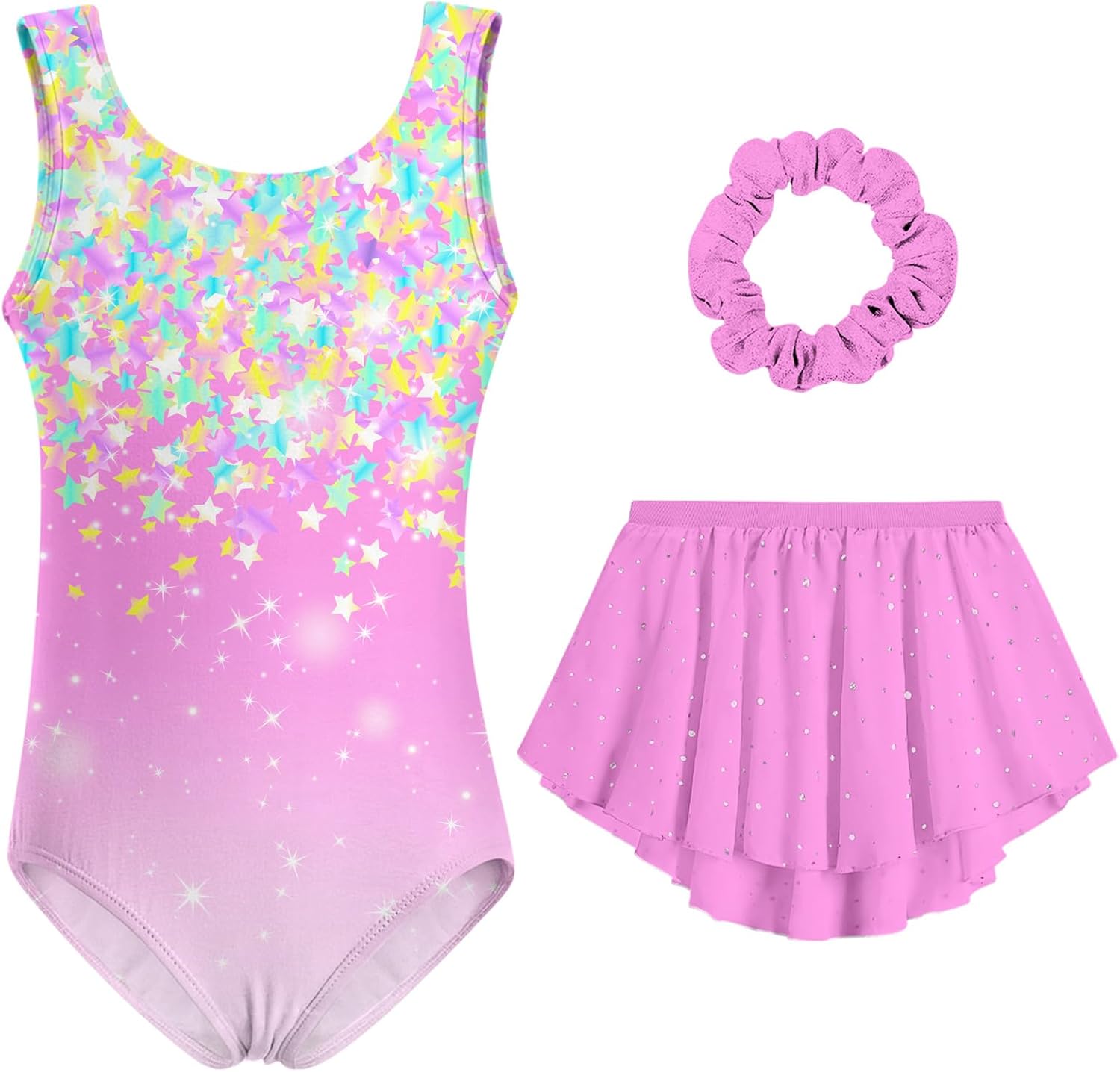 Idgreatim Girls Gymnastic Leotard Ballet Dance Dress Outfit with Removable Skirt Hair Scrunchie Combo 4-11 Years