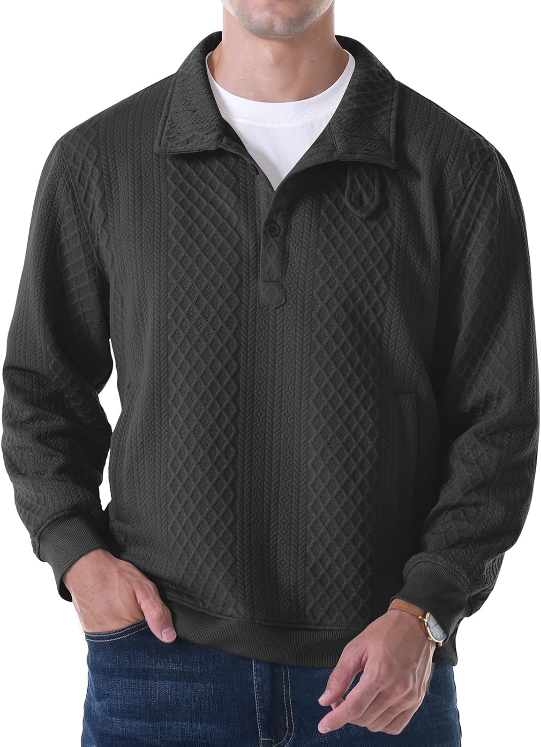 CANGHPGIN Sweatshirts for Men Long Sleeve Sweatshirts Stand Collar Quarter Pullover Sweater with Pockets - Image 5