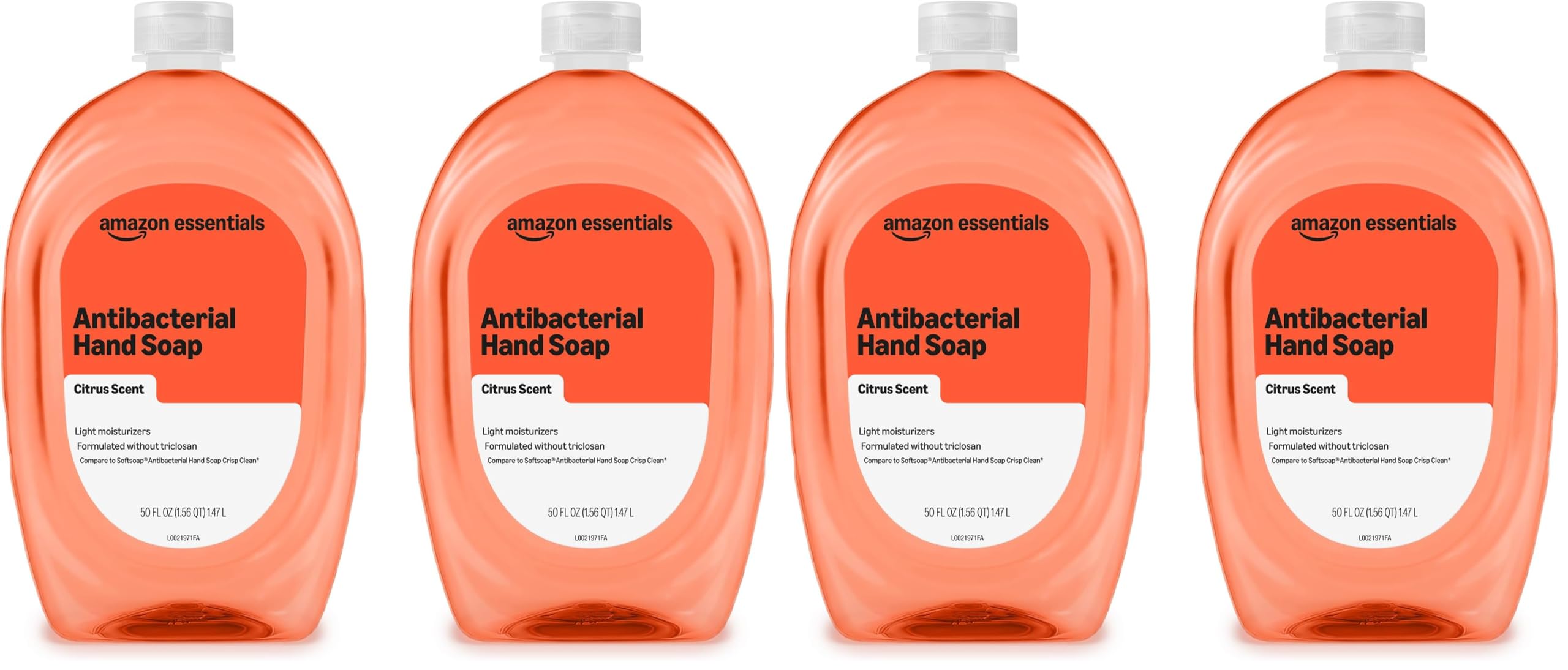 Amazon Essentials Liquid Hand Soap Refill, Light Moisturizing, Dermatologist-Tested, pH Balanced, Triclosan-Free, Citrus, 50 Fl Oz (Pack of 4) (Previously Amazon Basics)