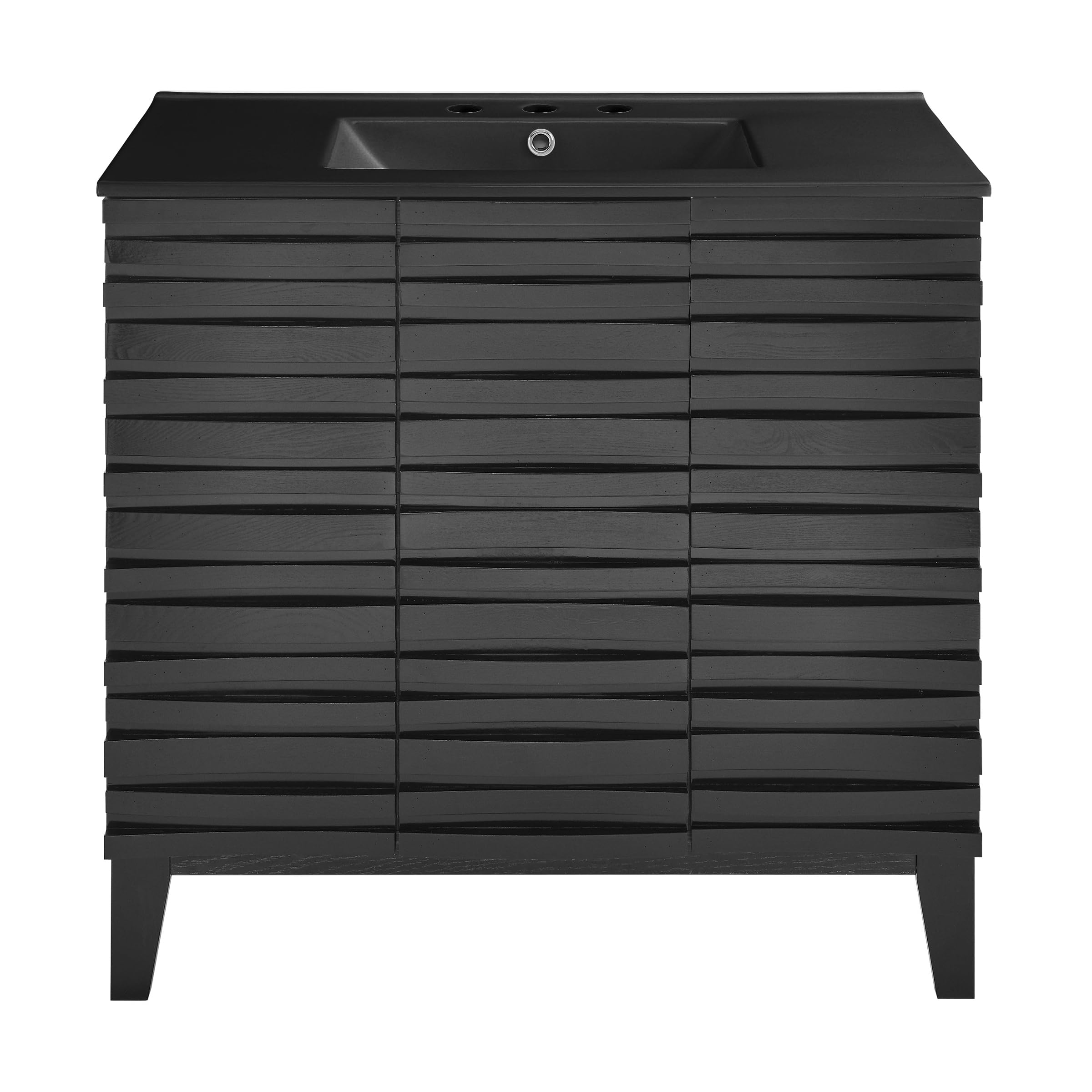 Swiss Madison Cascade 36 in. Black Oak Bathroom Vanity with Black, 3-Hole Ceramic Sink Top