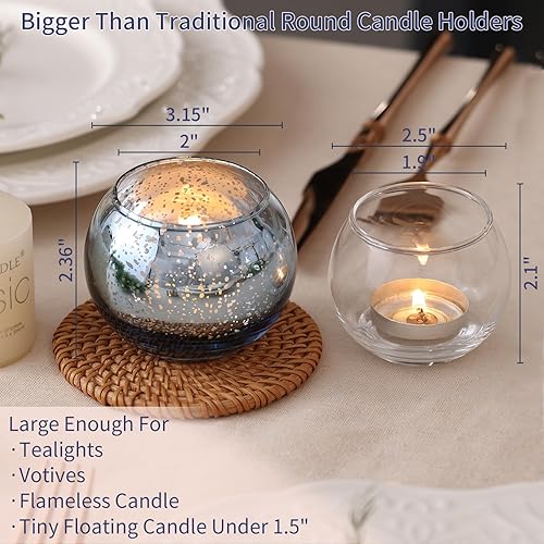 Miniatura 2 de 10 portavelas votivas azules, tamaño más grande de 2.36 x 3.15 pulgadas, portavelas redondo de vidrio de mercurio, portavelas azules para