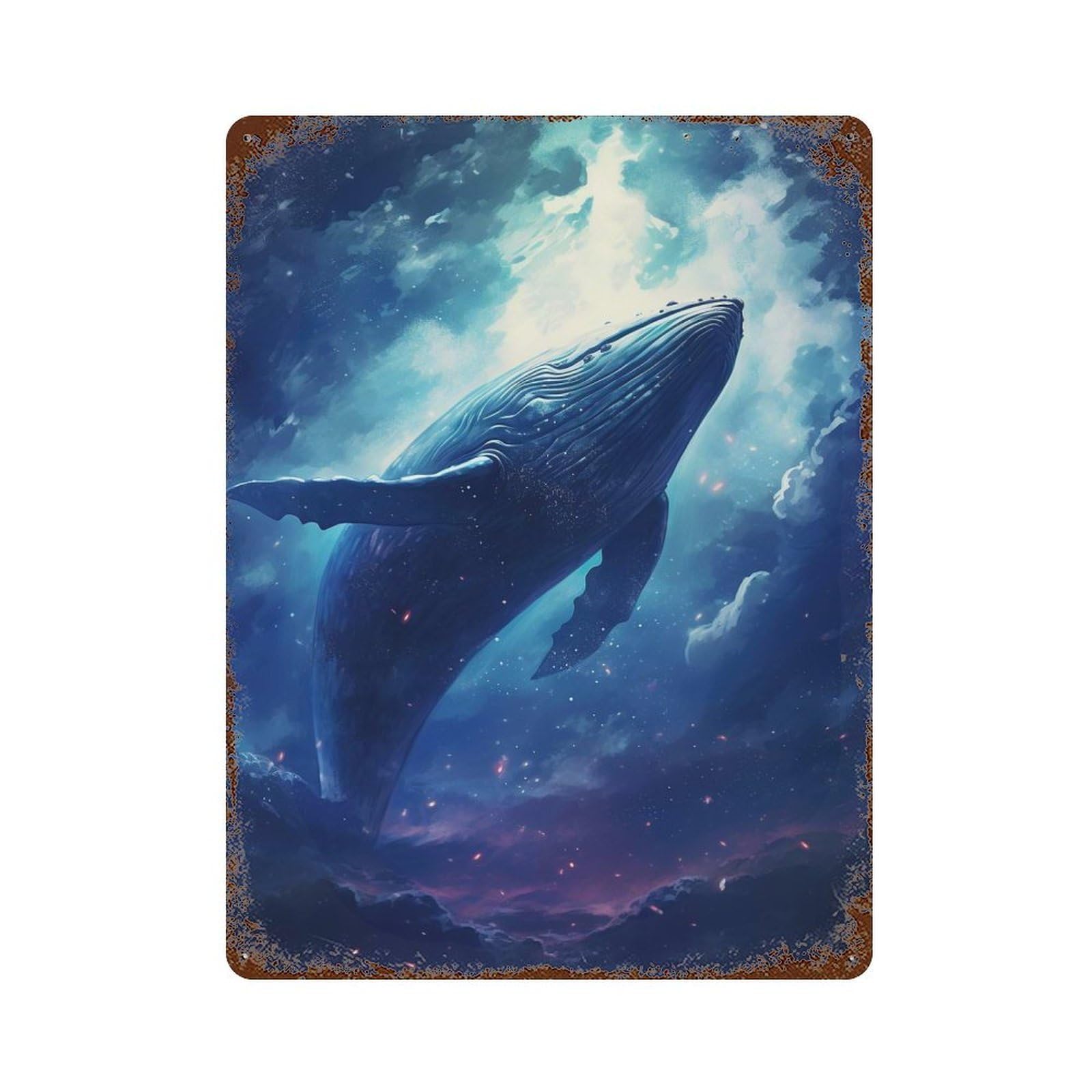 Garage Style Cosmic Skywhale Weathered Tin Sign 15.7"x11.8", Classic Wall Plaque for Bar And Workshop