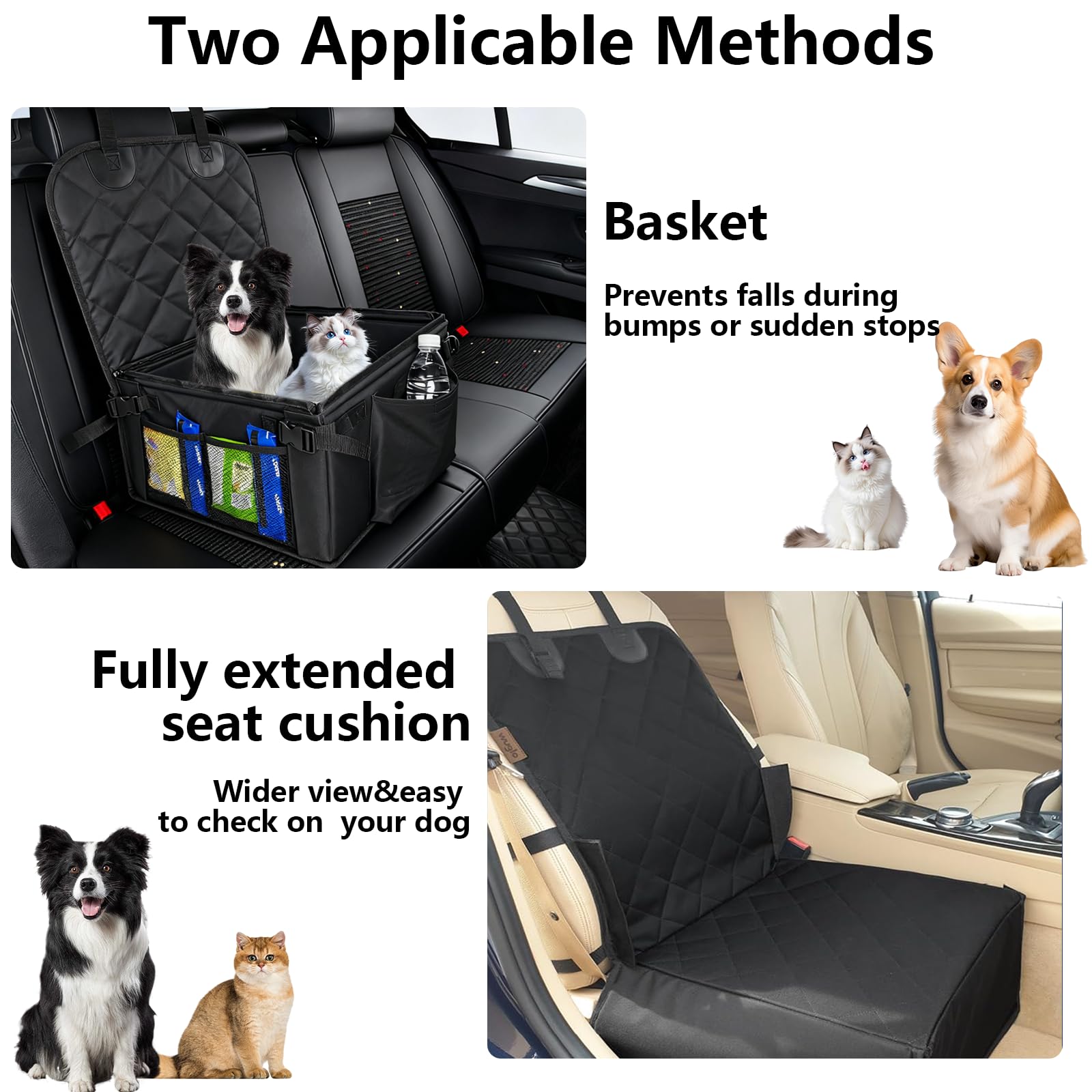 Hundeautositz, Extra Stabiler Hunde Autositz, Auto Hundesitz mit Verstärkte Wände und Sicherheitsgurte, Wasserdicht Hundeautositz für Rück- und Vordersitz,Hundeautobett für Kleine Mittlere Hunde