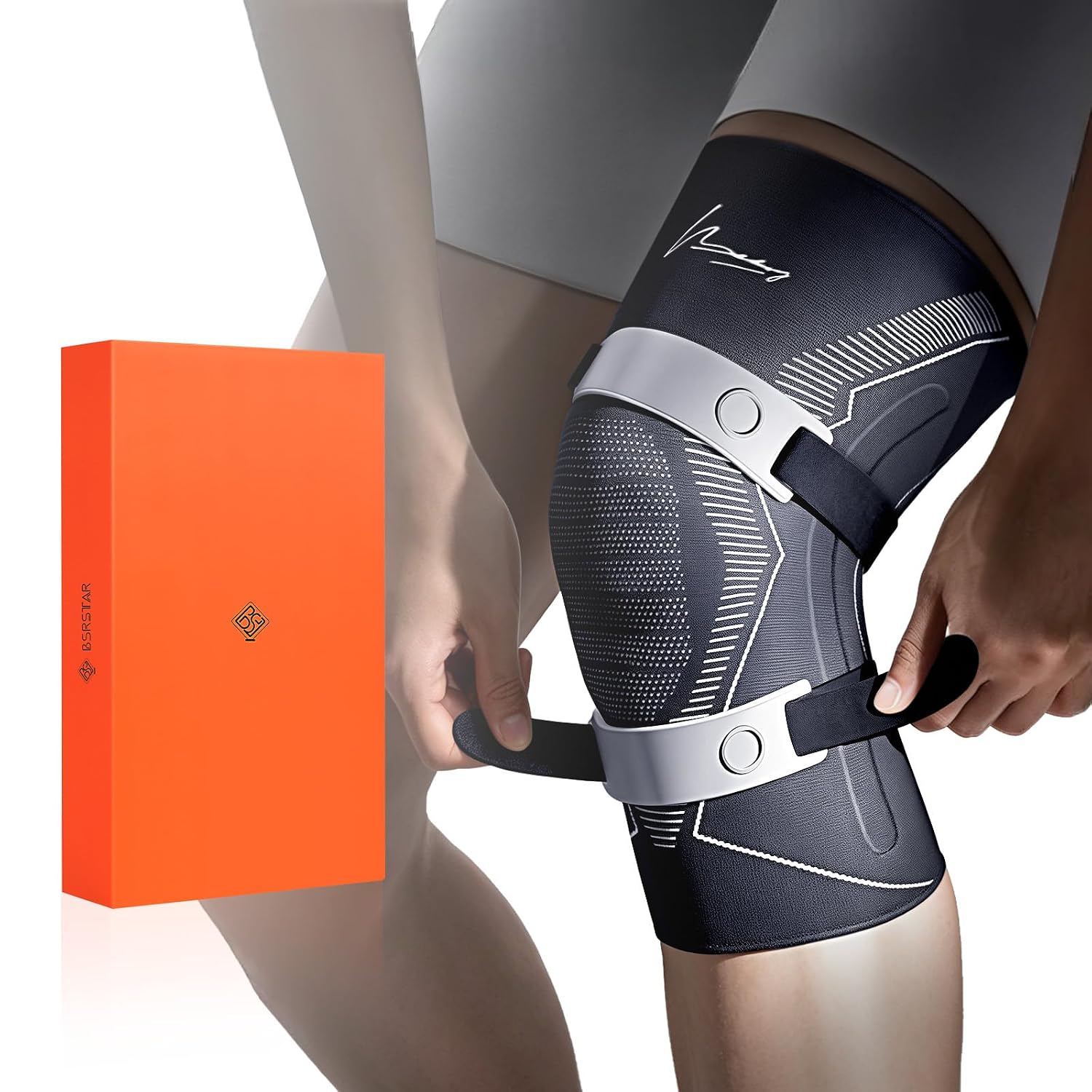 Knee Brace for Men & Women, Compression Knee Support with Side Stabilizers, Patella Gel Pad & Adjustable Straps, Professional Knee Sleeve for ACL, MCL, PCL, Meniscus, Sports, Workout, Size L