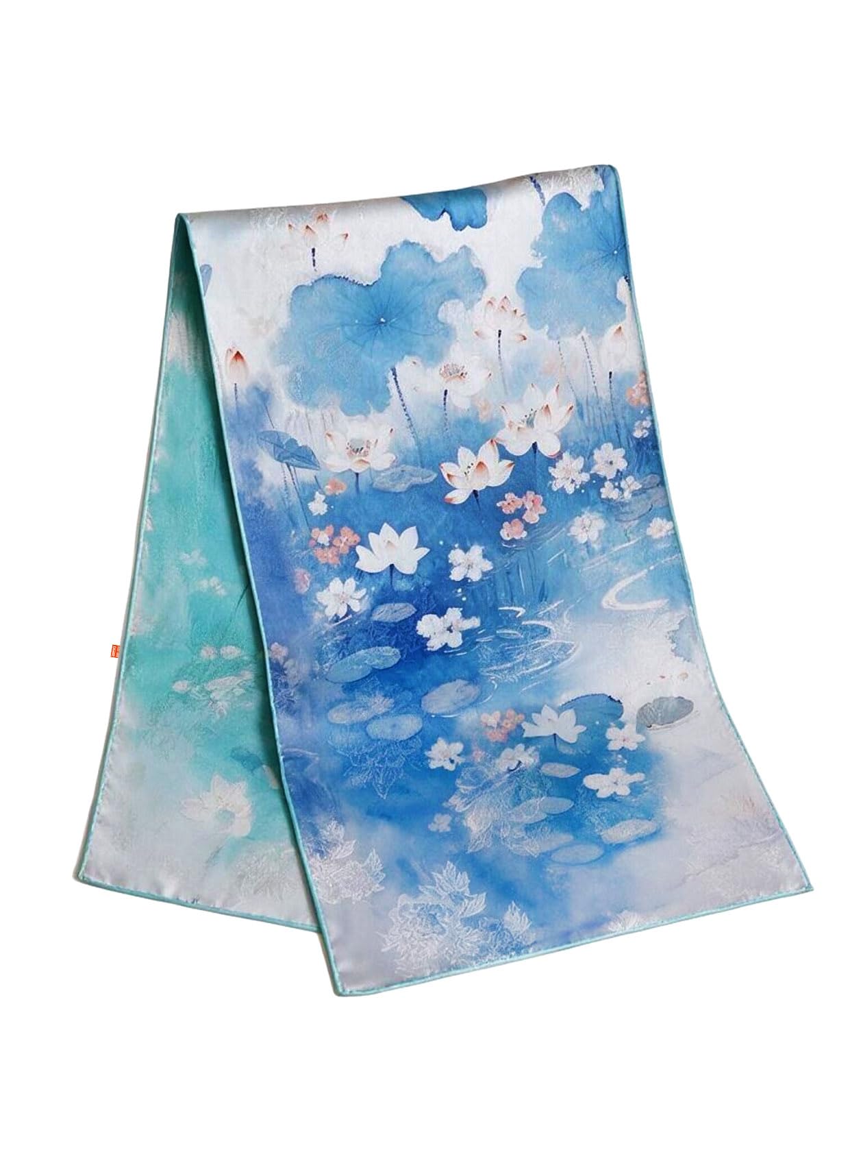 HangErFeng Sciarpa di seta Peonia Jacquard Lotus Stagno Stampa Scialle Reversibile 1666