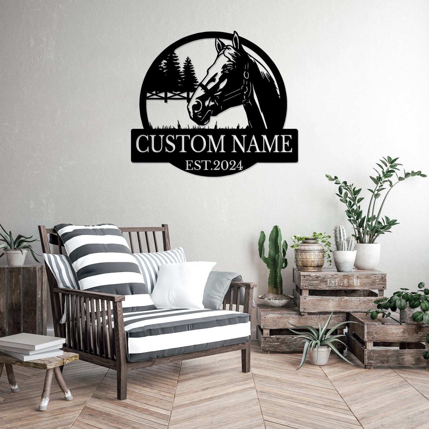 Custom Metal Horse Sign,Metal Horse Wall Art,Outdoor Horse Ranch Sign,Western Horse Barn Decor,Personalized Horse Farm Sign,Horse Stable Sign Decor, Horse Riding Sign,Cowboy Gift (Style-2)
