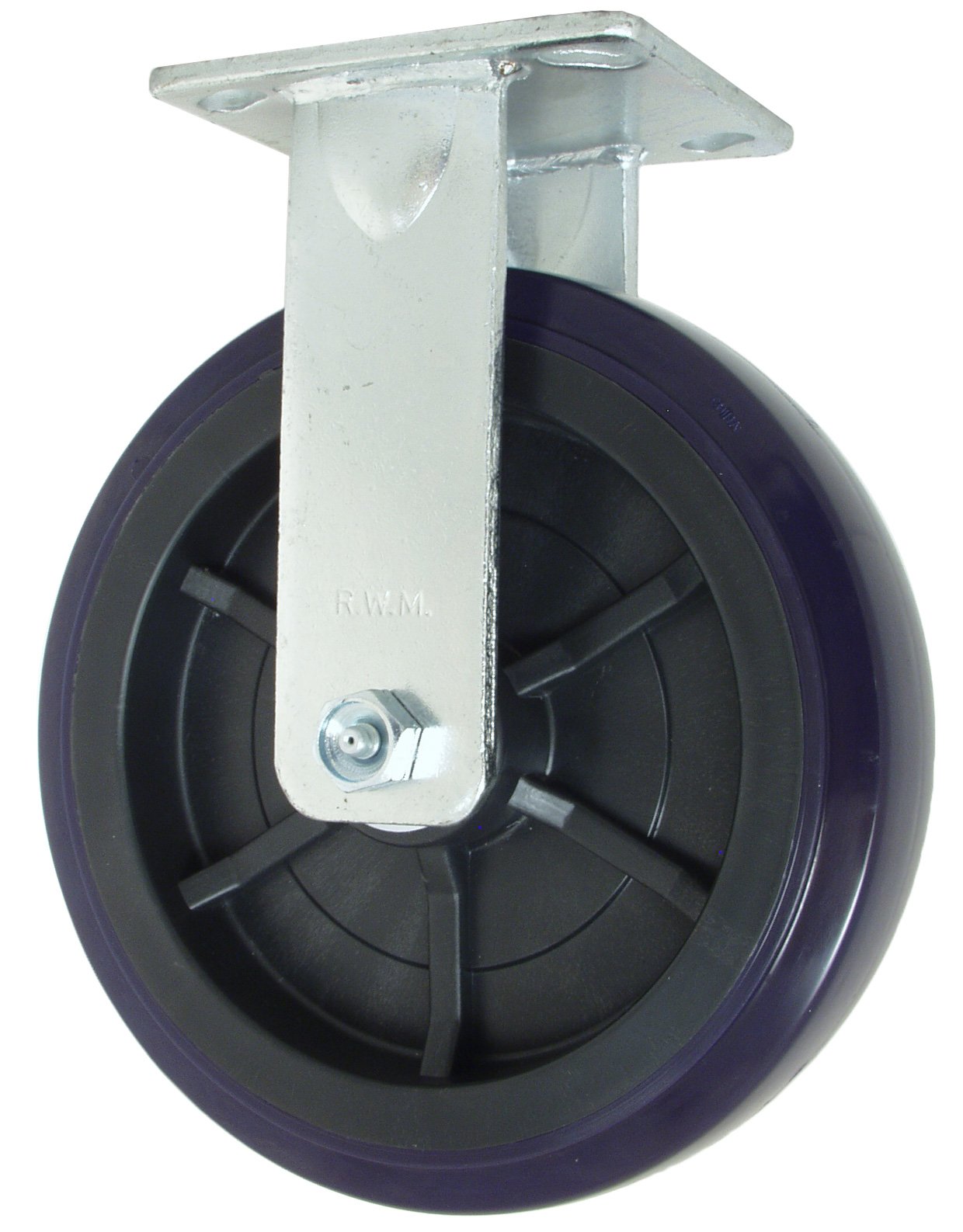 RWM Casters45 Series Plate Caster, Rigid, Urethane on Polypropylene Wheel, Celcon Bearing, 1000 lbs Capacity, 8" Wheel Dia, 2" Wheel Width, 9-1/2" Mount Height, 4-1/2" Plate Length, 4" Plate Width