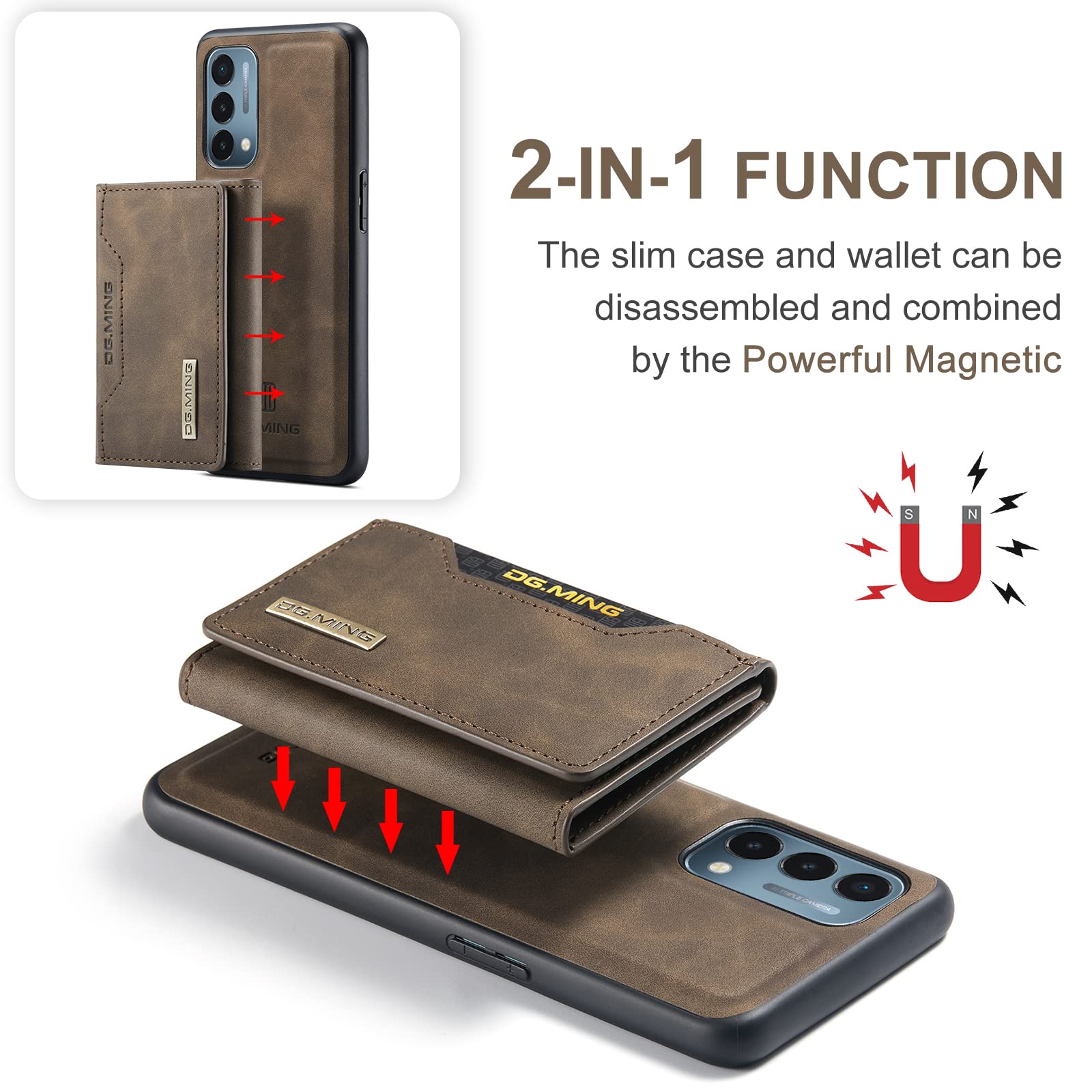 IDEWEI Custodia e cover per Oneplus Nord N20 5G Custodia a portafoglio in pelle con supporto per Oneplus Nord N20 5G Custodia magnetica per telefono custodia con slot per schede