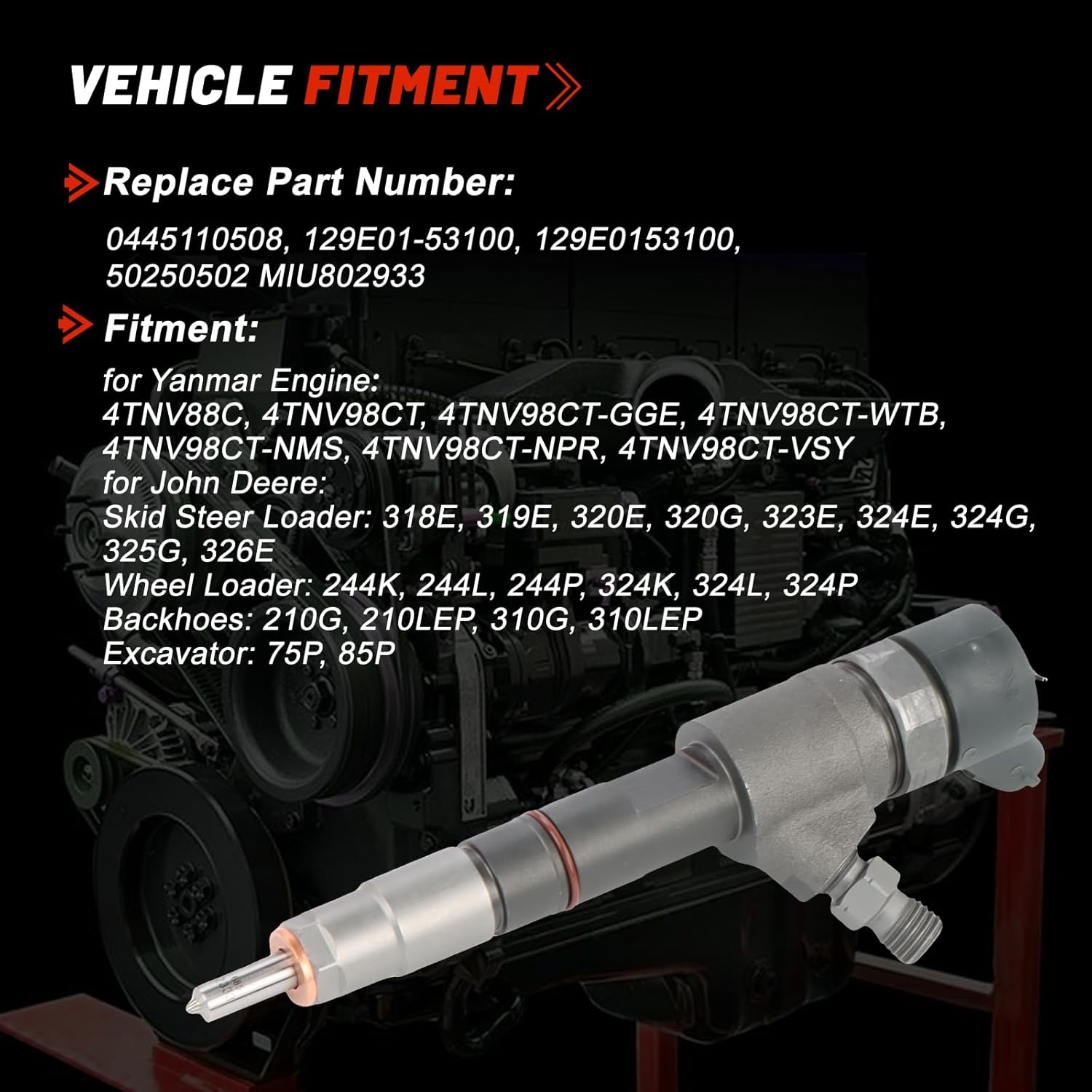 4PCS 0445110508 129E01-53100 50250502 MIU802933 Fuel Injector for Yanmar 4TNV88C 4TNV98CT 4TNV98CT-GGE Engine John Deere 210G 310G 244K 244L 323E 324G 325G 326E 324K 324P