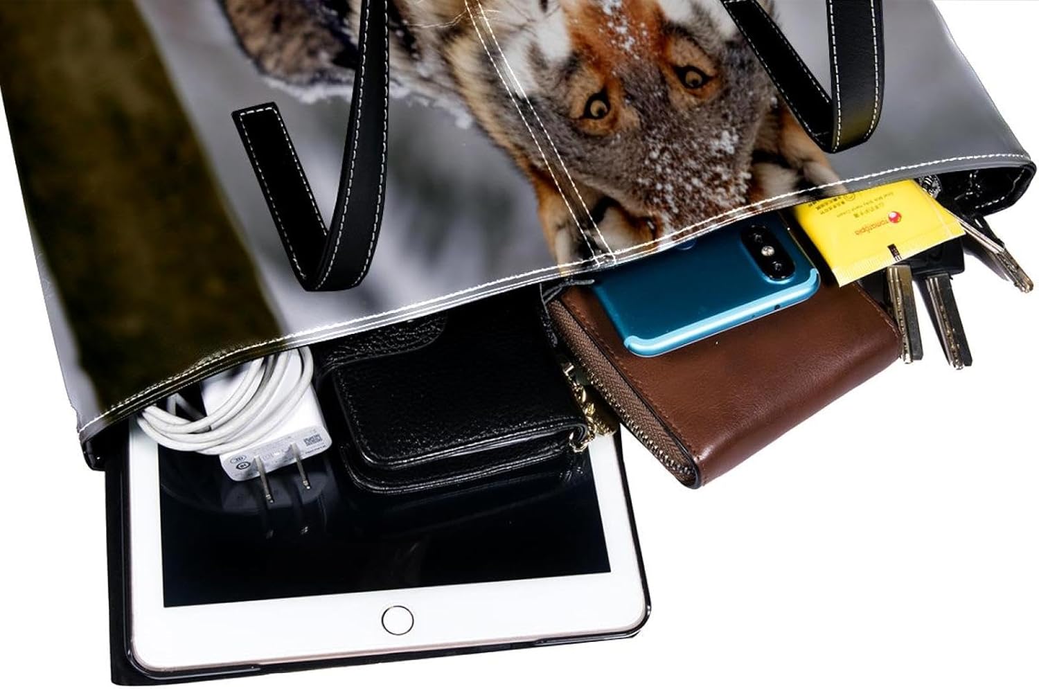 [YTYVAGT] 女性用財布、トートバッグ美学、レディーストートハンドバッグ,野生動物オオカミ雪