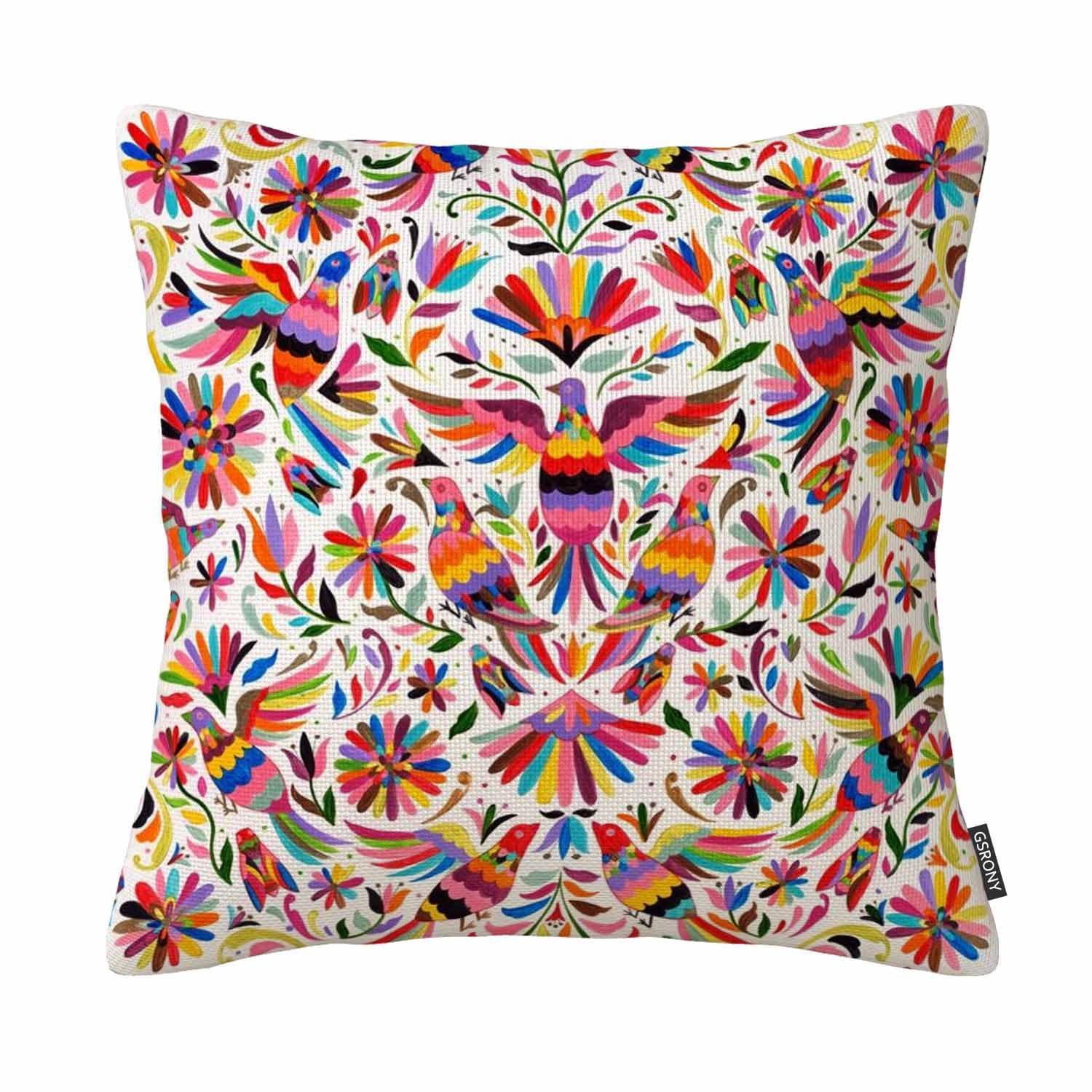 Mexican Design Colorful Pigeons Pheasant Pillow Case 18" X 18" Cotton Linen Cushion Cover