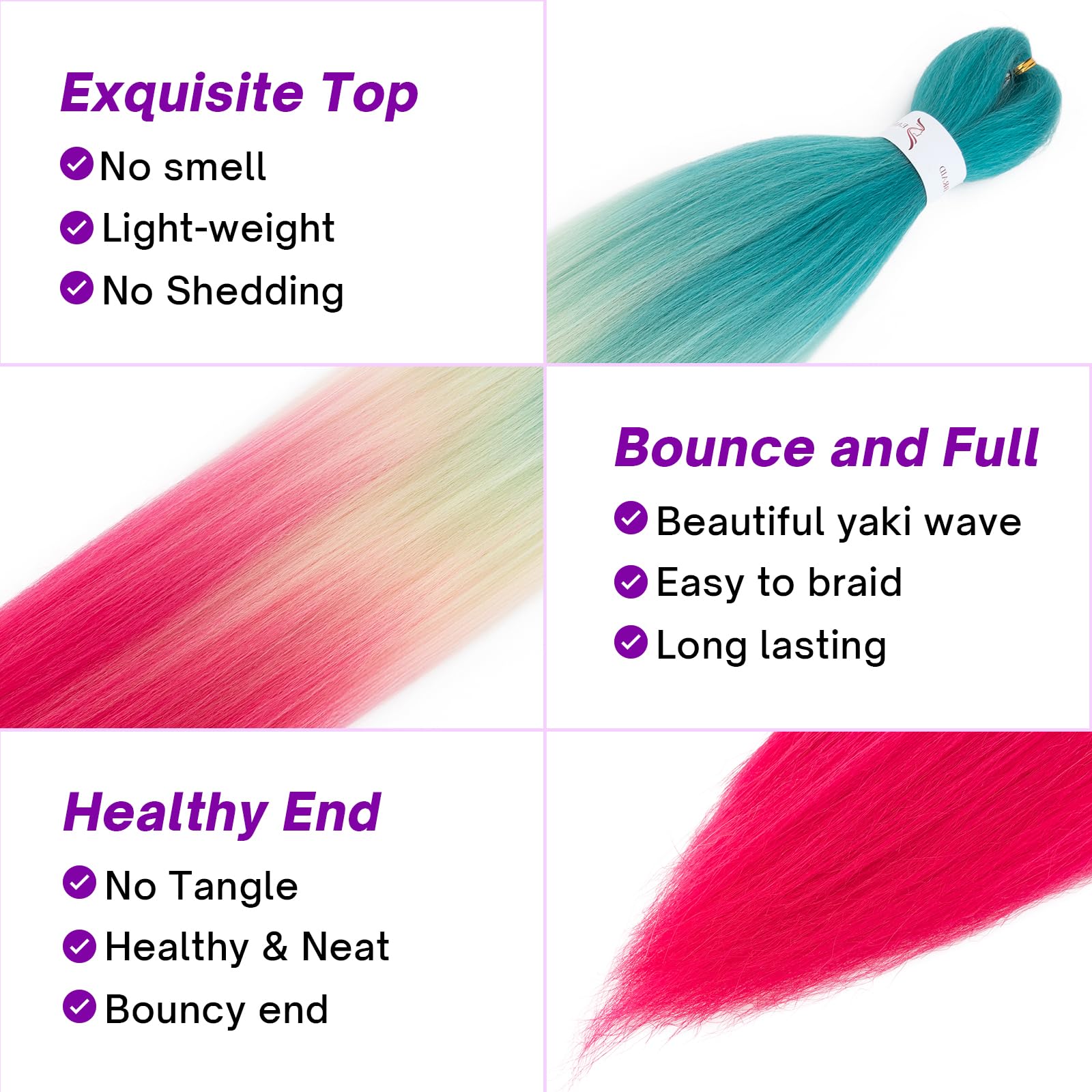 S-noilite Long EZ Braids Pre-Stretched Easy Braiding Hair Extensions for Crochet Box Twist Braids Ombre Yaki Texture Synthetic Hair Hot Water Setting,26 Inch 1Pack 90g,Green to Blonde Rose Red - Image 3