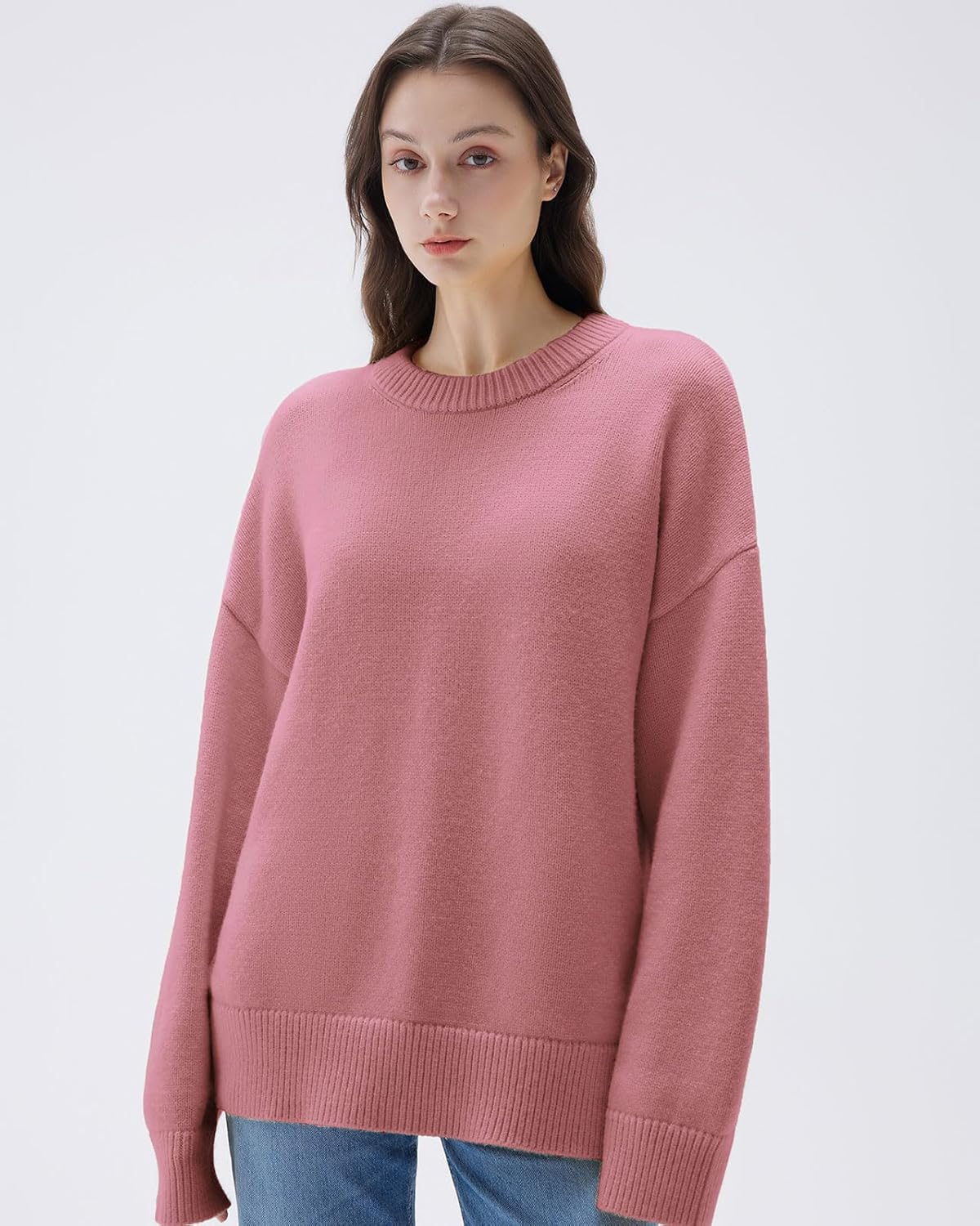 SUUKSESS Women Cashmere Blend Oversized Crew Neck Long Sleeve Pullover Sweaters - Image 2