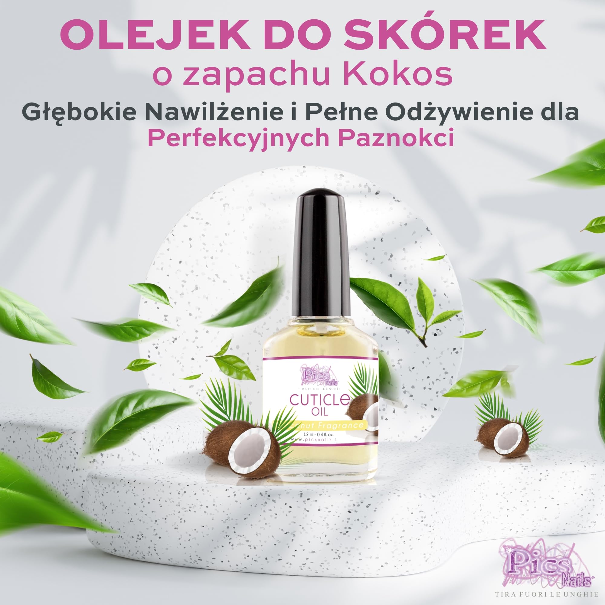 Profesjonalny olejek do skórek do rąk i stóp 12 ml - Kokos - Nawilżający i regenerujący, przynosi ulgę i świeżość suchej i podrażnionej skórze