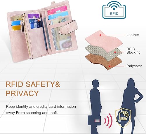 Miniatura 4 de CONISY Billeteras pequeñas de pulsera para mujer, billetera de cuero plegable RFID con ventana de identificación y cremallera Small, Bifold, RFID