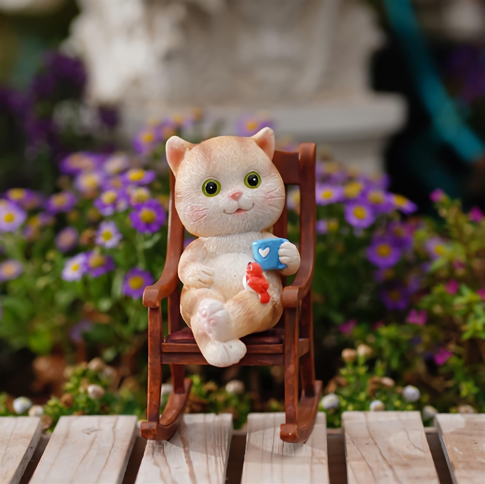 Figurka Kota Z Żywicy, Relaksująca Rzeźba Kociaka, Miniaturowa Figurka Do Ogrodu, Dekoracja Domu Lub Prezent Dla Miłośników Kotów
