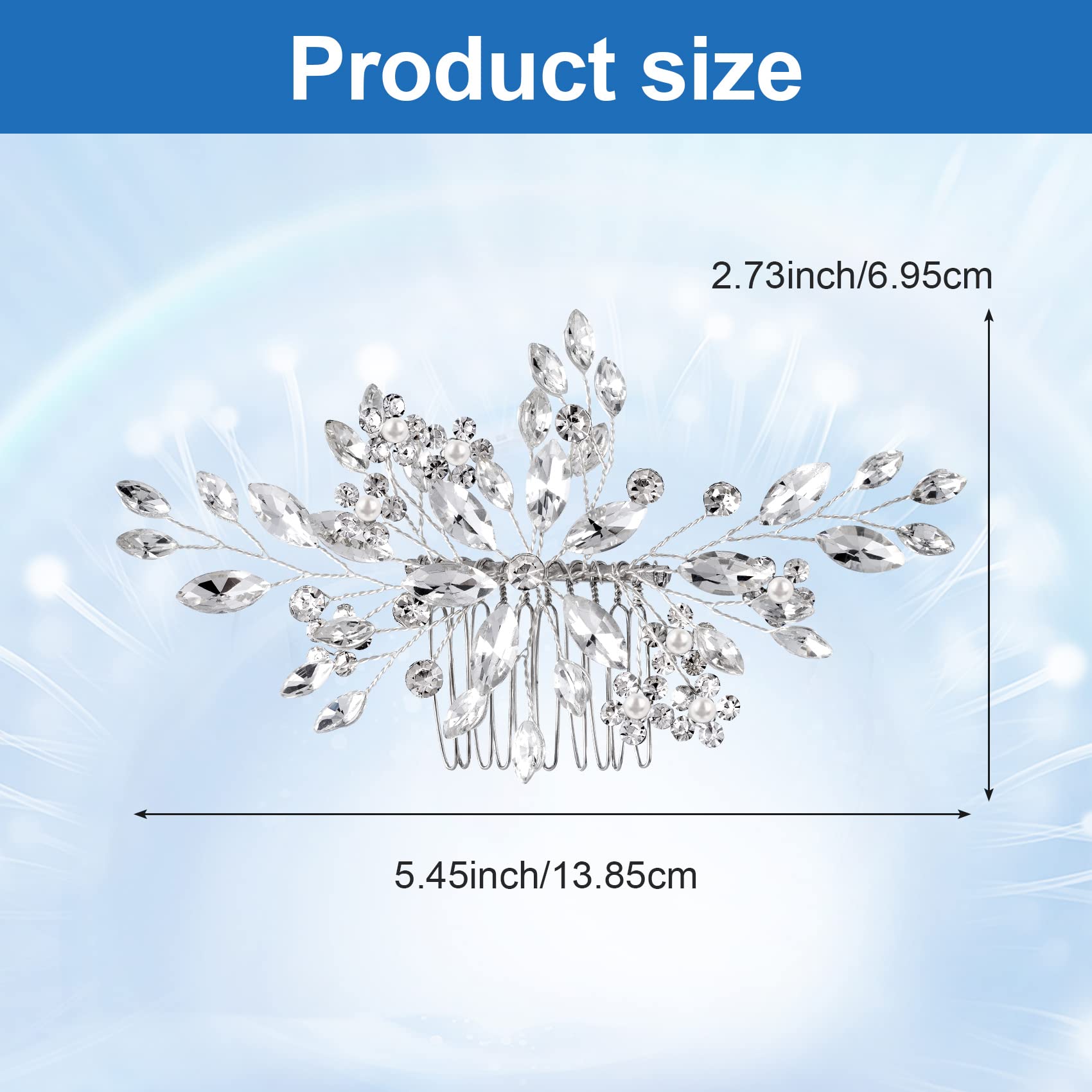 HINZIC Pettine per capelli da sposa in cristallo, con perle di fiori, accessori per capelli, per donne, ragazze, feste, cosplay, Natale, San Valentino, confezione da 1