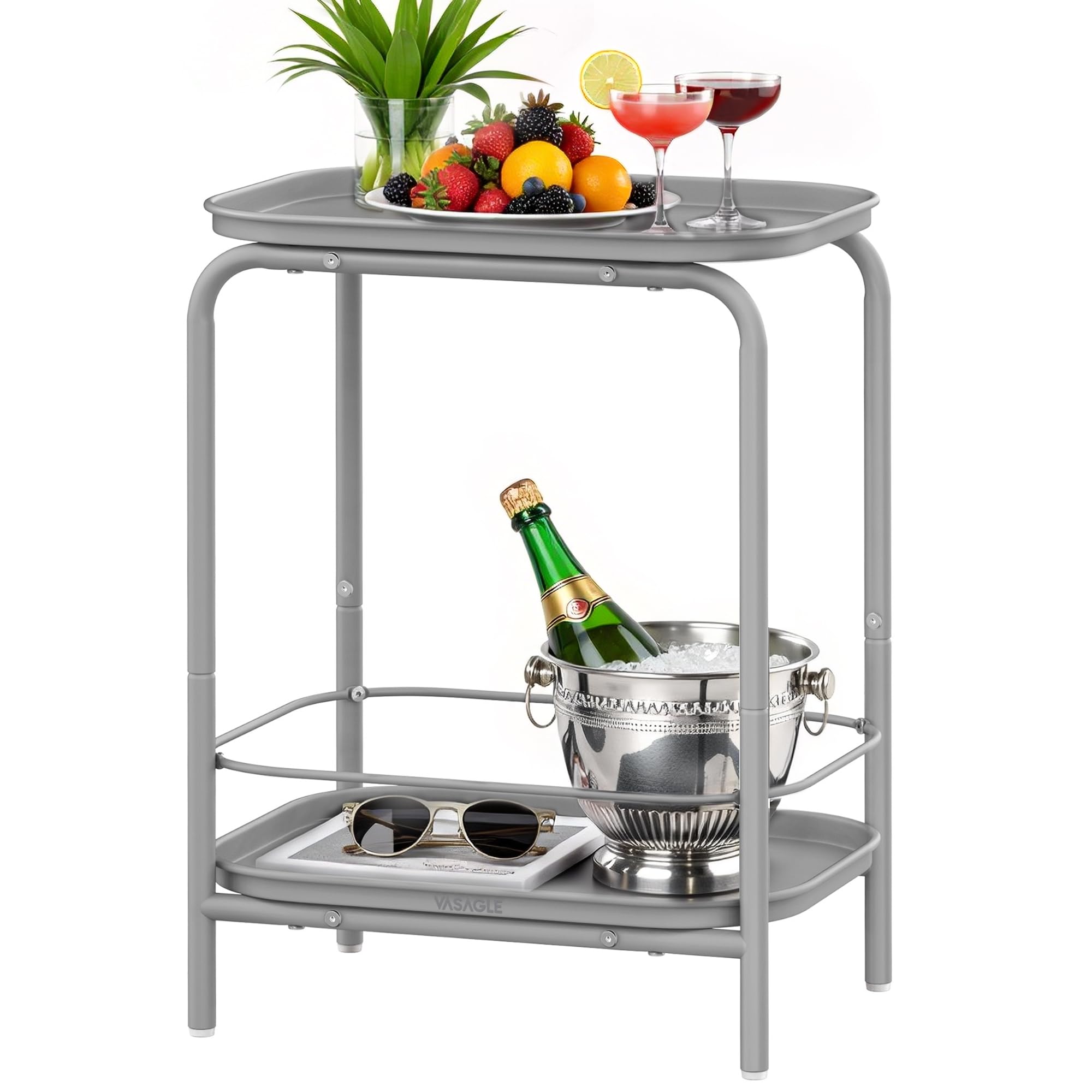 VASAGLE 2-Tier Outdoor Table, Small Side End Table with Tray Storage, Bedside Nightstand for Living Room, Bedroom, Modern Style, Dove Gray ULET243G01