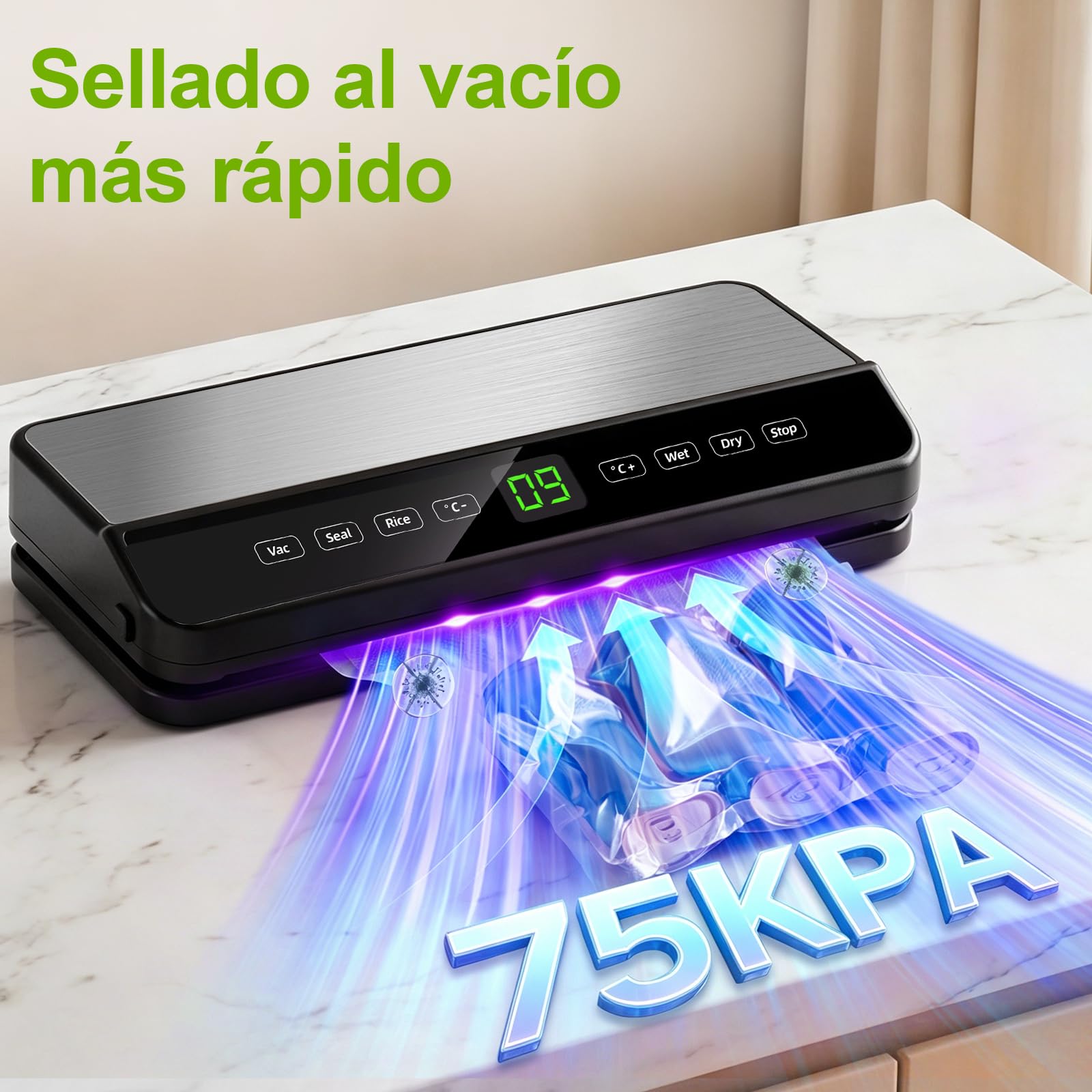 Maquina vacio alimentos, Automático Envasadora al Vacio para alimentos secos/húmedos, Embasadoras vacio con cortador incorporado, 20 Pcs & 1 rollo de bolsas de vacío y Tubo de Vacío
