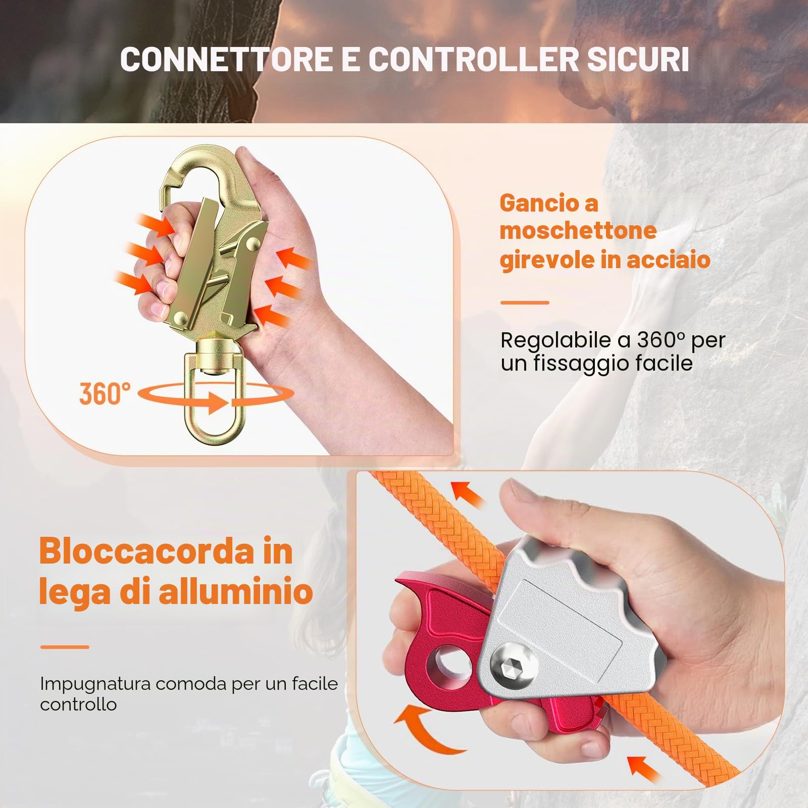 Kit Flip Line con anima in acciaio, cordicella in acciaio con moschettone a tripla chiusura, corda regolabile per arrampicatori di alberi, cura degli alberi, protezione anticaduta (12 x 3,6