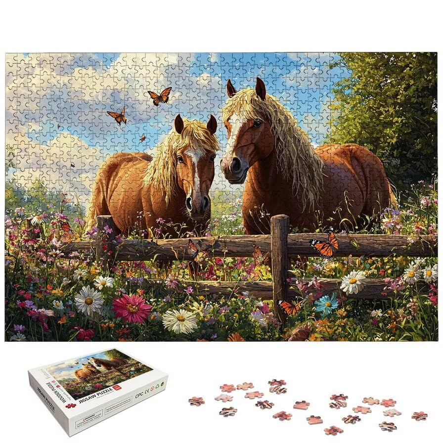 Puzzle 1000 Piezas, Puzzle Granja con Caja Regalo, Caballo Puzzles 1000 Piezas Adultos, Medidas: 75 x 50 cm, Rompecabezas Adultos de Madera, Rompecabezas para Decoración Hogar, Regalo Mujer, -6372