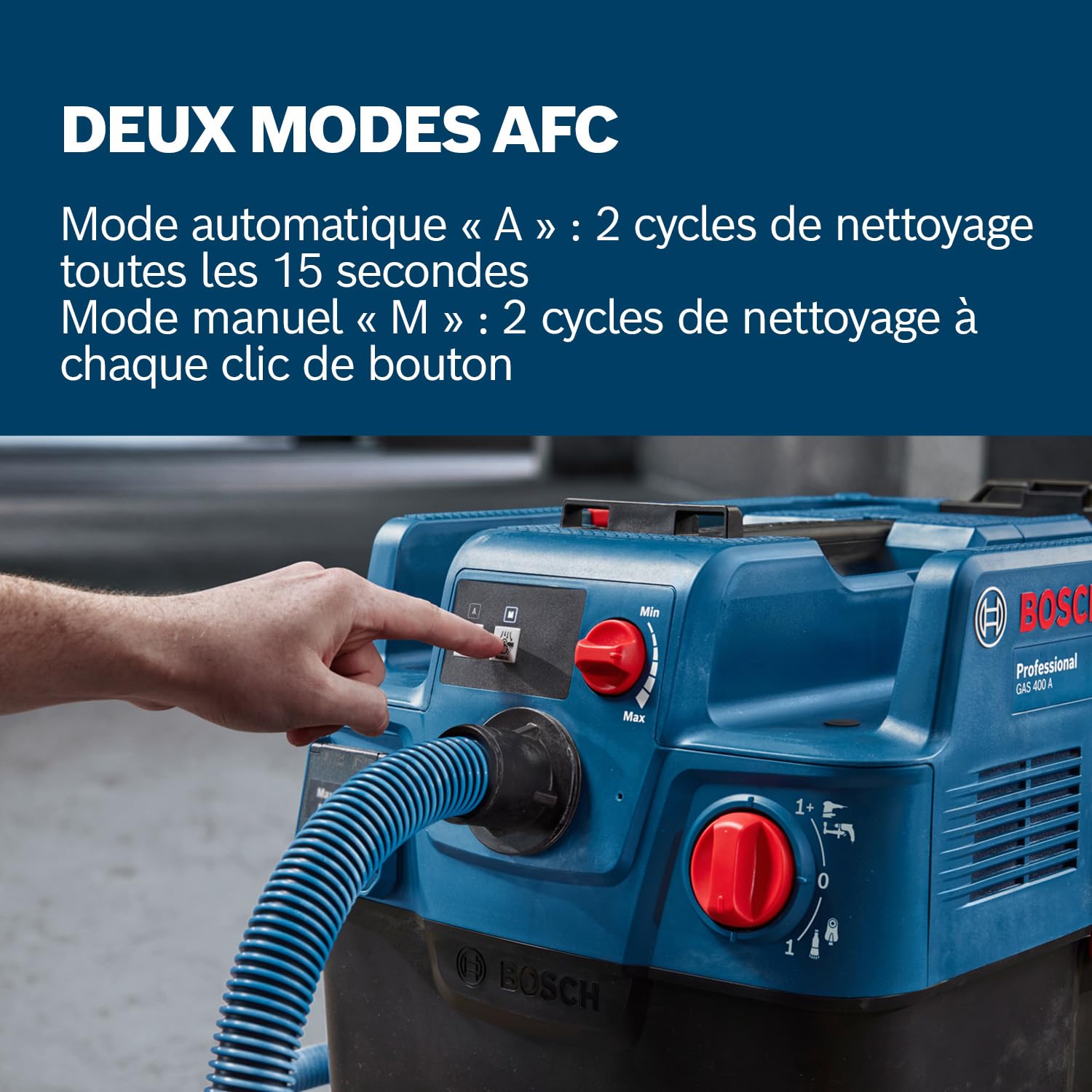 Bosch Professional Aspirateur polyvalent GAS 400 A (1 200 W, système de nettoyage automatique de filtre (AFC), y compris filtre principal, flexible, adaptateur PT, tube courbé, 2x sacs jetables)