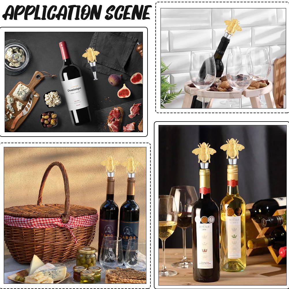 GORGECRAFT Honey Bee Wine Bottle Stopper Gold Metal Reusable Animal Champagne Winebottle Pump Decorative Toppers Silicone Cork for Holiday Housewarming Christmas Halloween Wedding Party - Image 4