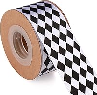 Vista 4 de 4 rollos en total de 20 yardas de cinta de satén blanco y negro impresa con diamantes para manualidades, envoltura de regalos, decoración de fiesta