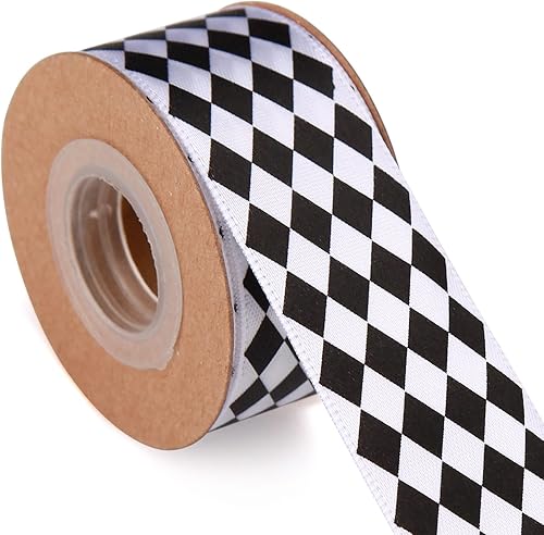 Miniatura 4 de 4 rollos en total de 20 yardas de cinta de satén blanco y negro impresa con diamantes para manualidades, envoltura de regalos, decoración de fiesta