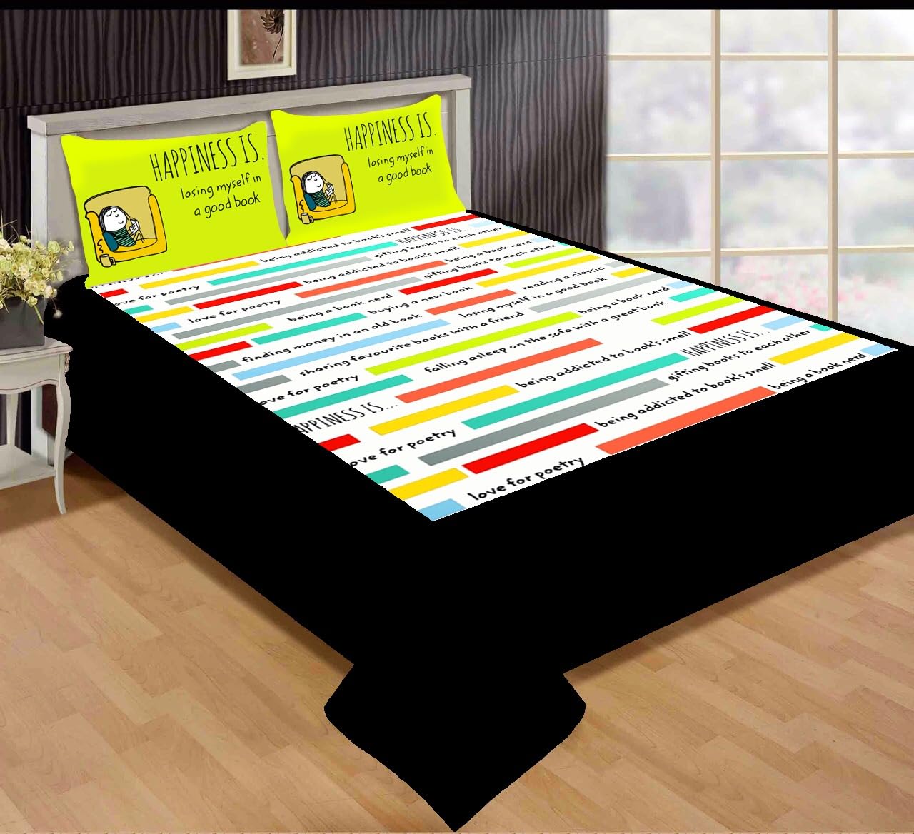 Velvet Kids Favourite Character Digital Print King Size Double Bedsheet with 2 Pillow Covers (Happiness Multicolour)