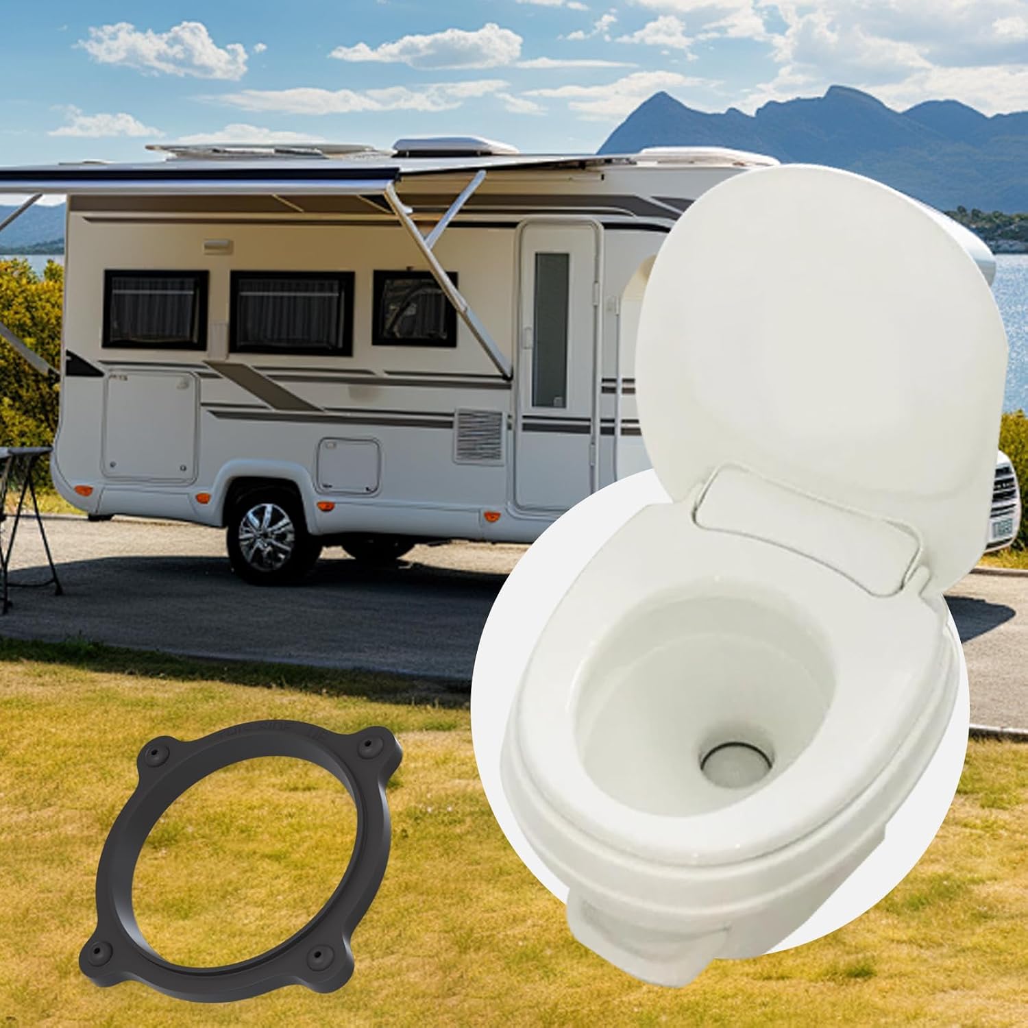 RV Toilet Floor Flange Seal Complete Kit,385310063 Floor Flange Seal.Multi-Model Base Seal Replacement with Mounting Hardware,High-Density Rubber Gasket, Easy Install & Leak/Odor Prevention