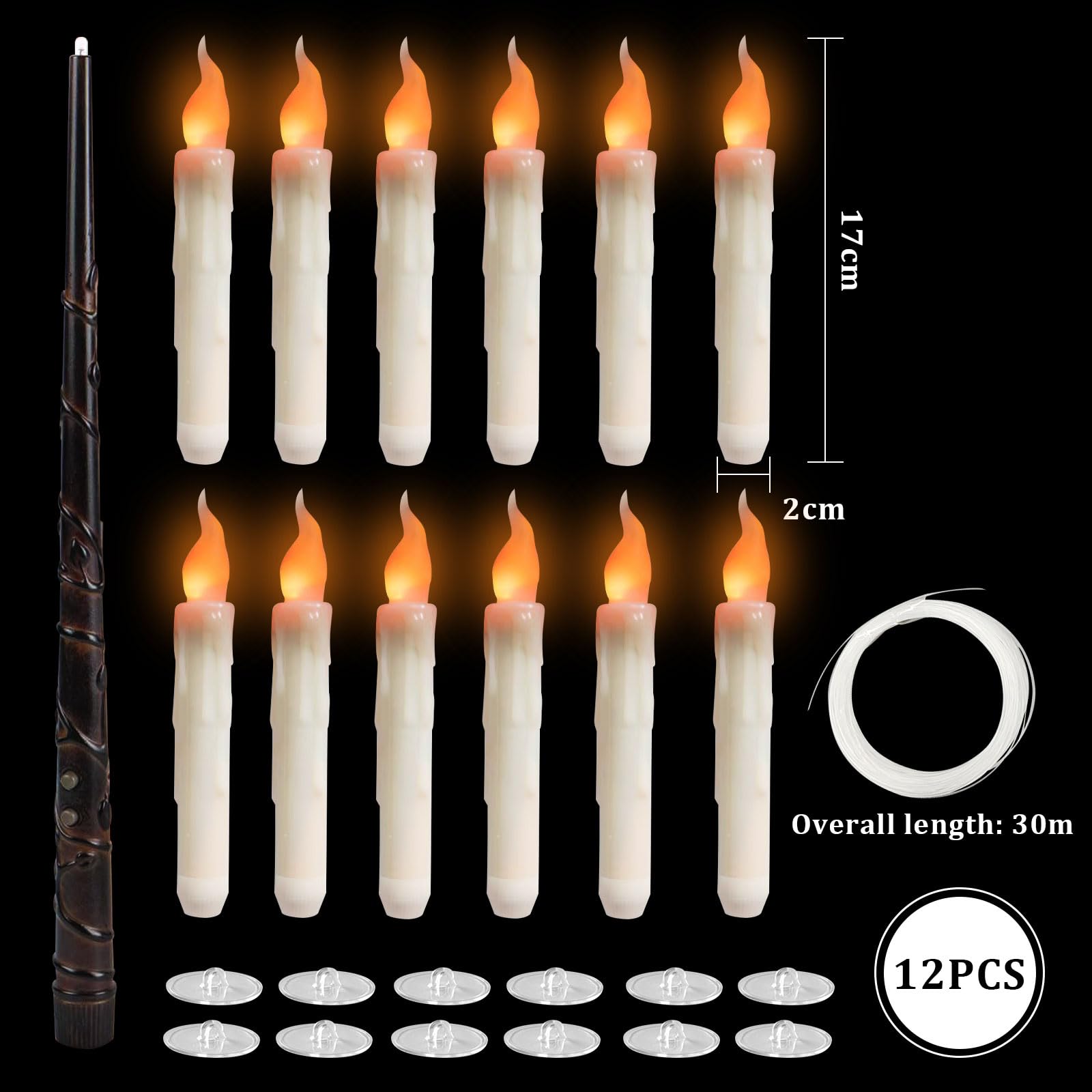 Bougies à LED Flottantes 12 Pièces, Bougies Flottantes Magiques Suspendues, Sans Flamme Bougies Flottante Lumière Chaude Vacillante Pour Decoration Halloween, Noel, Décoration De Fête