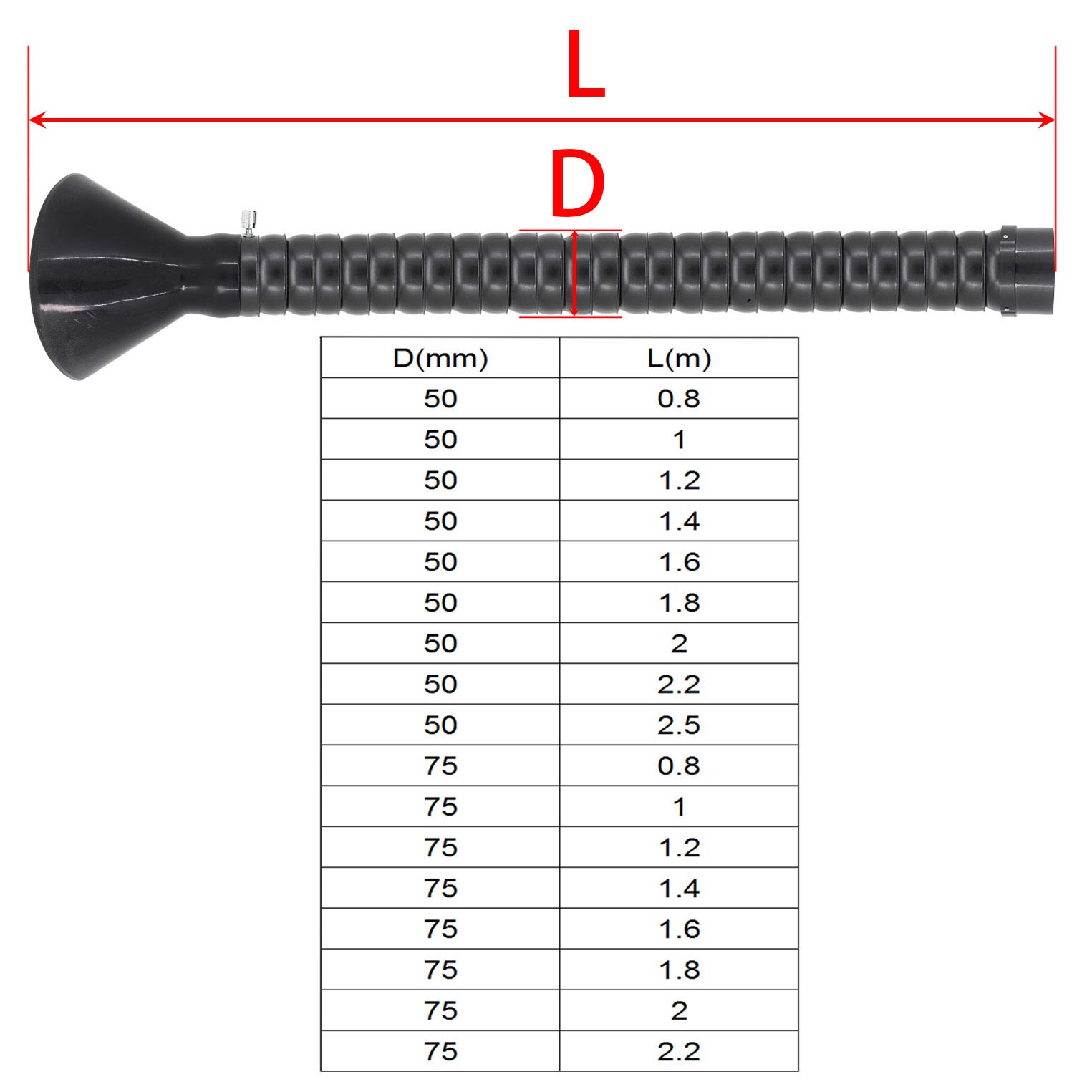 Fume Extractor arm Solder Smoke Absorber Welding Extractor, Outer Diameter 50 75 mm, Length 0,8~2,5 mm (Outer Diameter 50 mm - Image 2