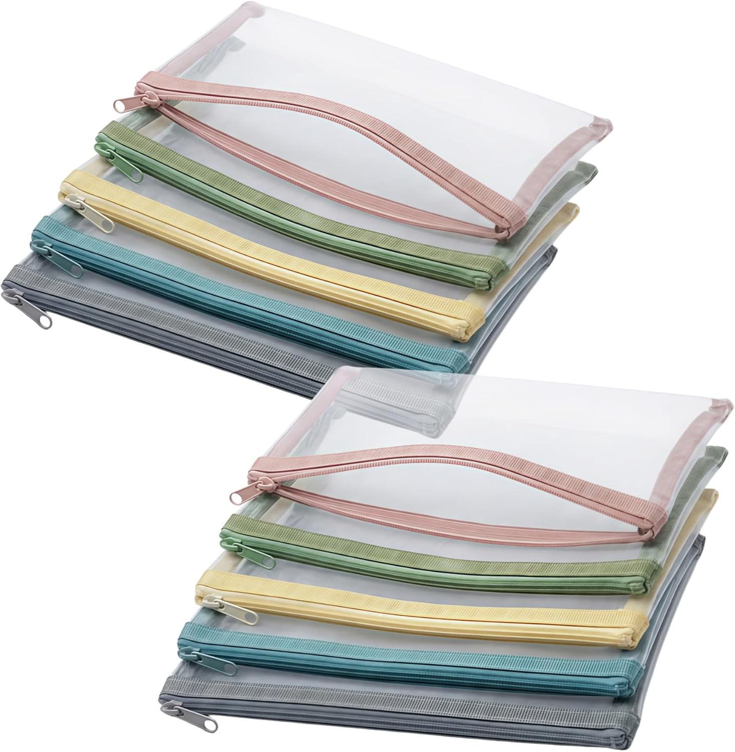 Clear Pouches with Zipper 8.5" X 4.7", 10 PCS, 5 Colors