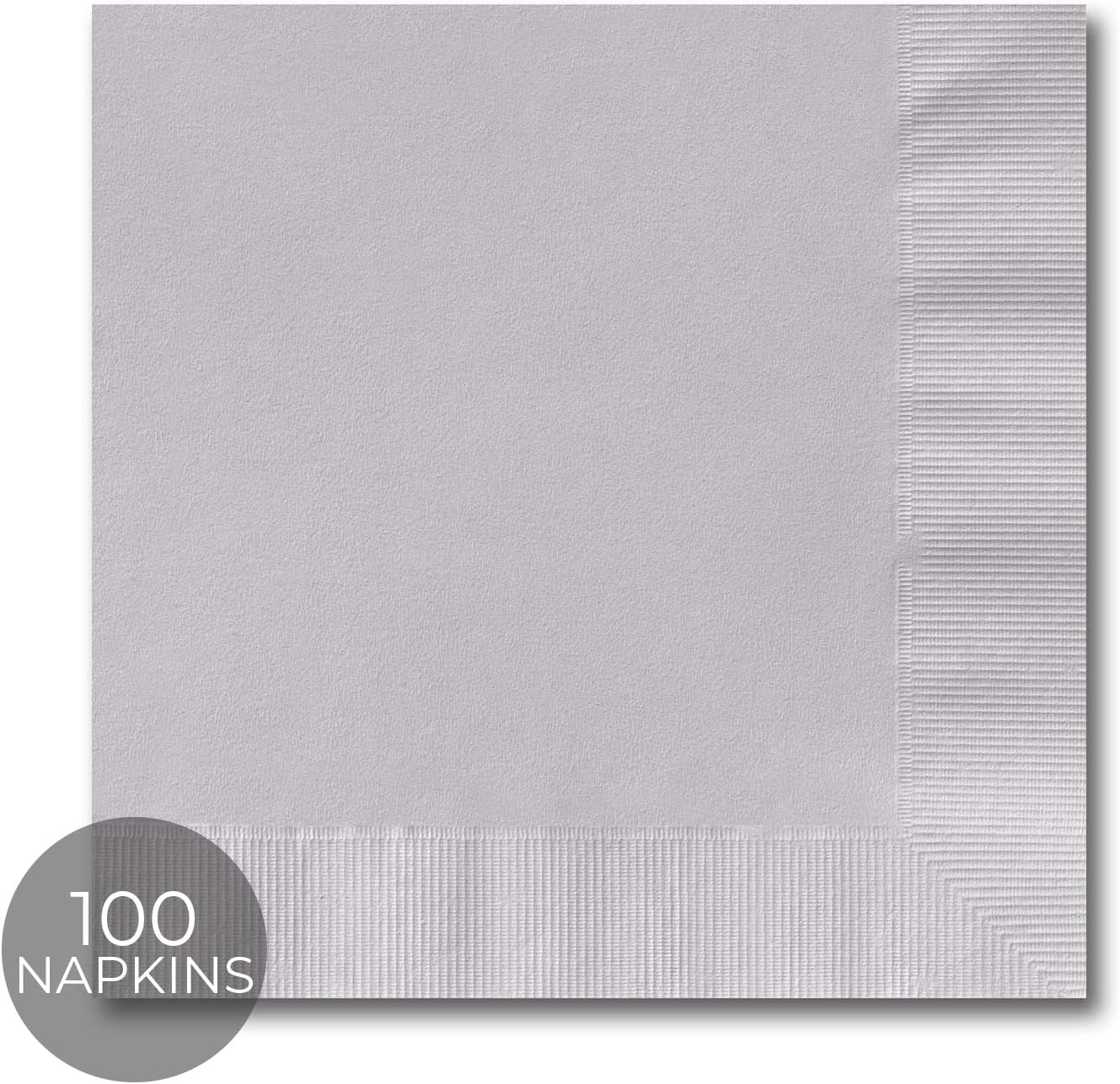 Silver Grey Beverage Napkins / 100 Plain Gray Bulk Napkin Pack / 4 3/4" x 4 3/4" Square Cocktail Event Napkins/Blank Party 3 Ply Napkins