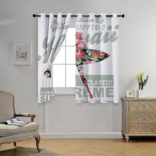 Miniatura 2 de Curtain Panels Hawaiian Grommet Short Curtains for Patio Doors Cortinas para Ventanas De Cuarto 55Inch Width by 45Inch Length,2 Panels