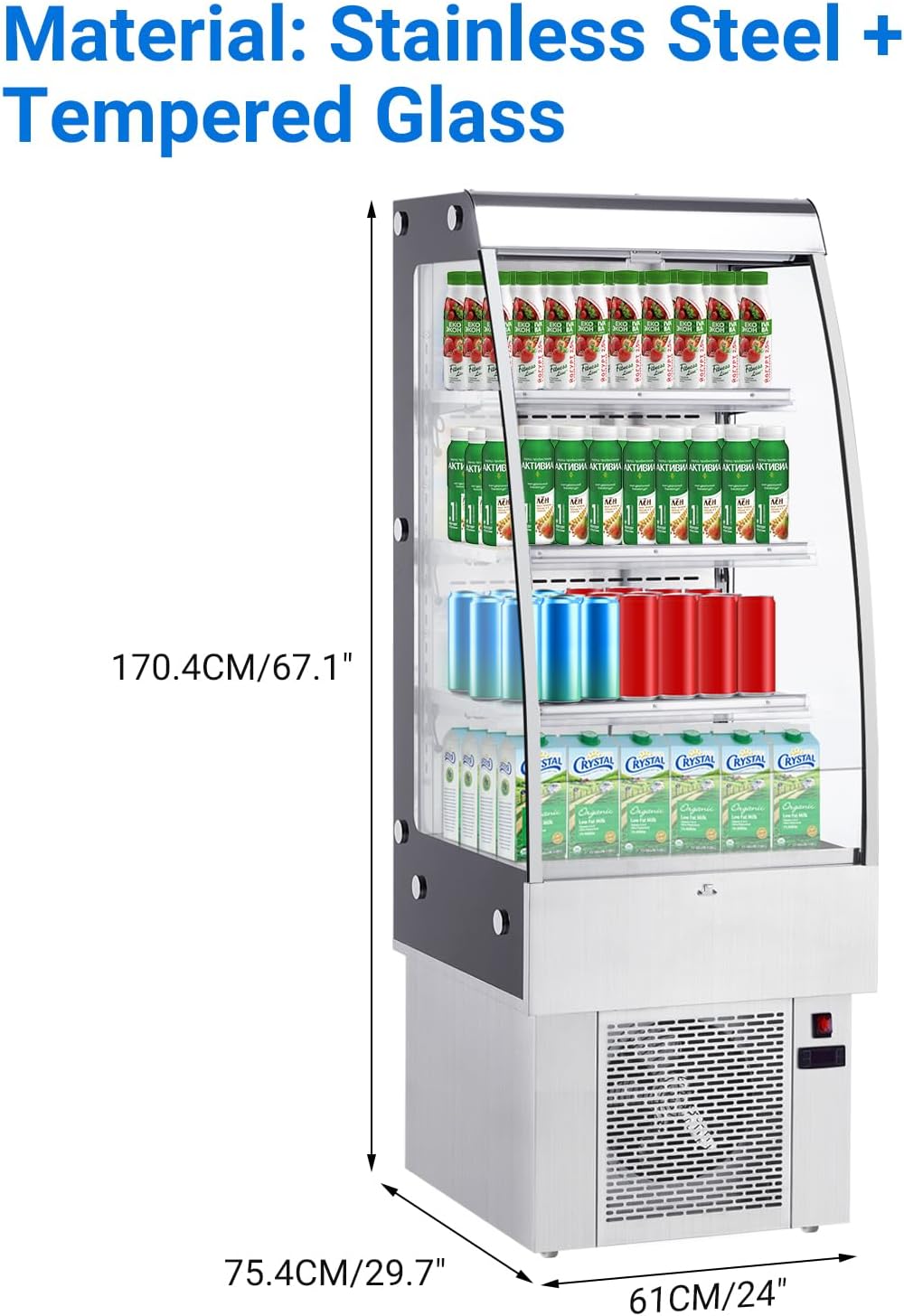 Commercial Fridge Display Refrigerator, 8.8 Cubit Feet Beverage Cooler with Tempered Glass Door, Upright Merchandiser with 4 Castors, 3 Adjustable Shelves, Customizable Lightbox, 250L, White