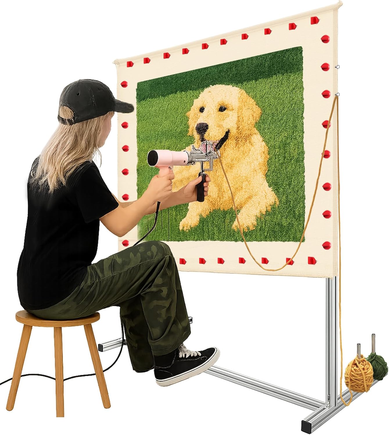Tufting Frame, Adjustable Rug Tufting Frame Kit for Rug Making, DIY Crafts, Durable Tufting Cloth Stand for Beginners and Hobbyists