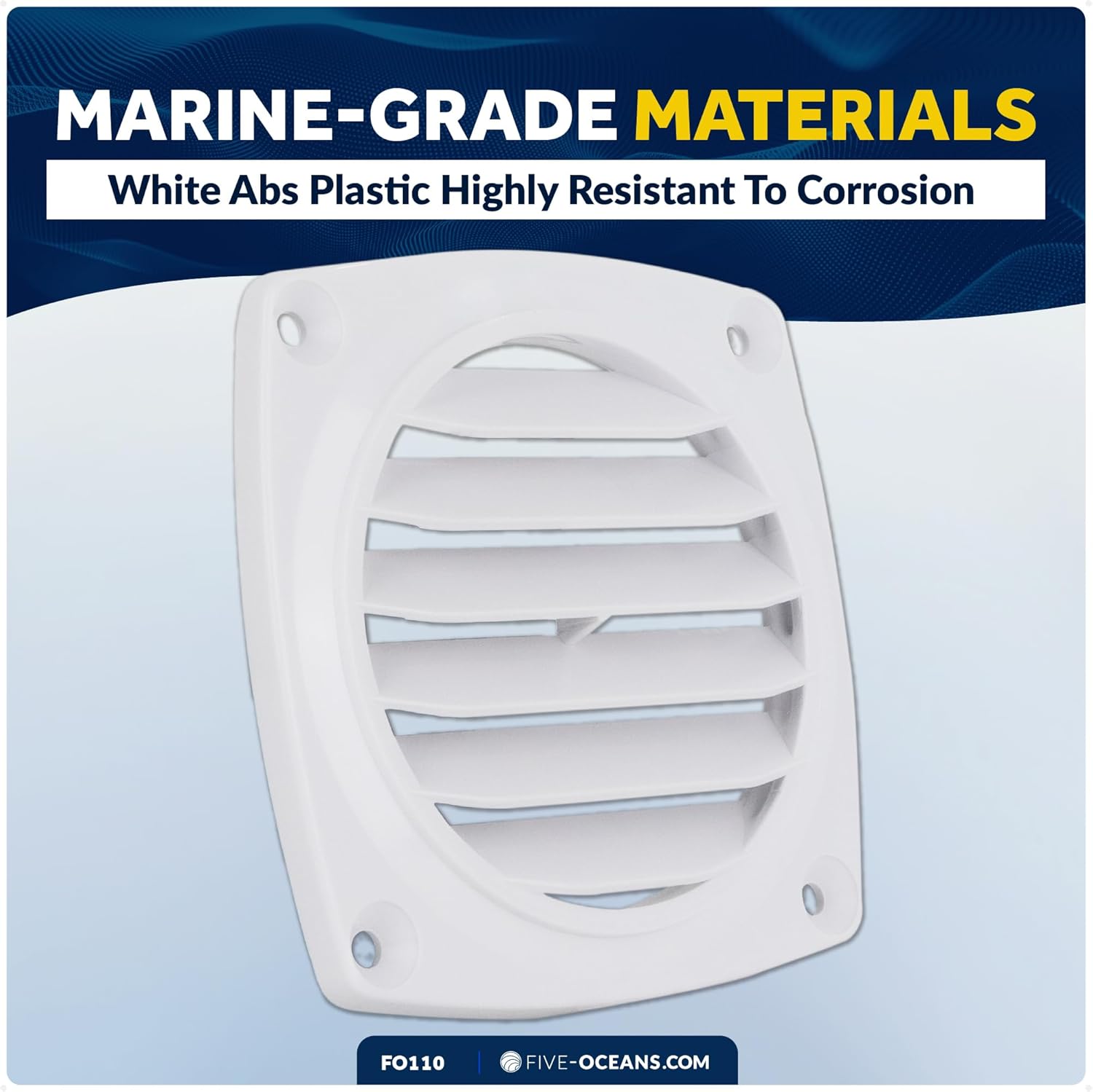 Five Oceans 6-Slotted Louvered Flush Hose Ventilators, 3-Inch Ventilation Area Diameter, ABS Plastic White/Black