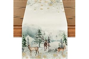 Artoid Mode Watercolor Deer Trees Snowflakes Winter Table Runner