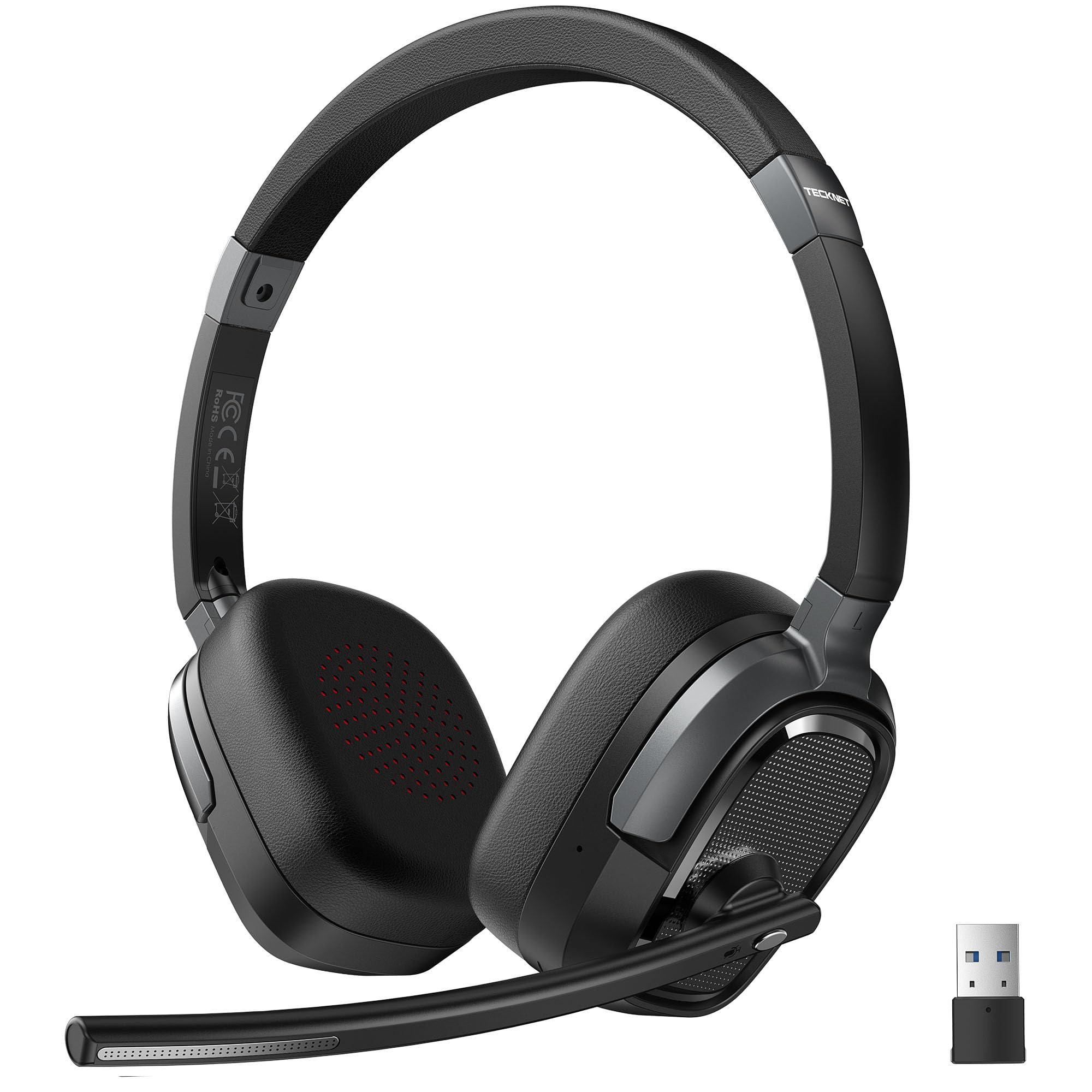 TECKNET Cuffie Bluetooth con Microfono, 50+ Ore Autonomia, Cancellazione Rumore, Doppia Modalità (Bluetooth/USB-A) Cuffie con microfono per PC, telefoni, lavoro a distanza e videoconferenze