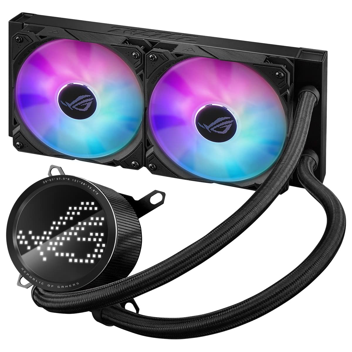 ASUS ROG Ryuo III 240 ARGB, tout-en-un CPU liquid color avec solution de pompage Asetek 8th gen, Anime Matrix™ LED Display et ventilateurs de refroidissement ROG ARGB.
