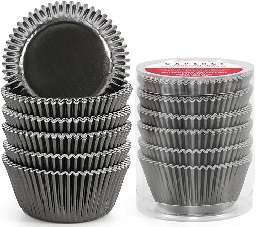 Caperci Moldes de papel aluminio negro para magdalenas de tamaño estándar, paquete de 150 unidades, a prueba de grasa y resistentes