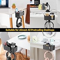 Vista 7 de KDD Soporte para tazas de escritorio 4 en 1 - Abrazadera para debajo del escritorio para auriculares - Soporte giratorio para auriculares