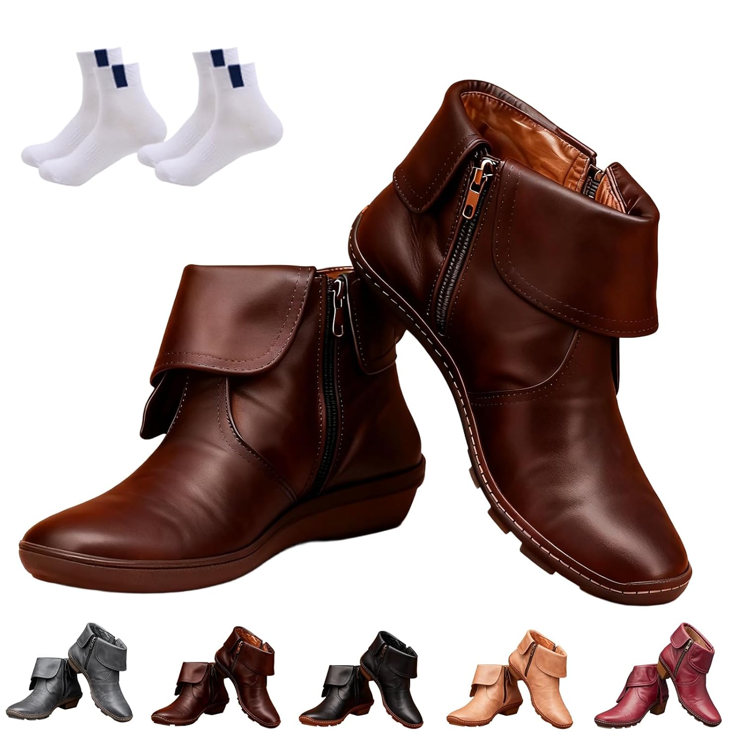 Ankle Boots for Women No Heel Womens Slouchy Leather Ankle Boots For Women Low Heel Fall Winter Vintage