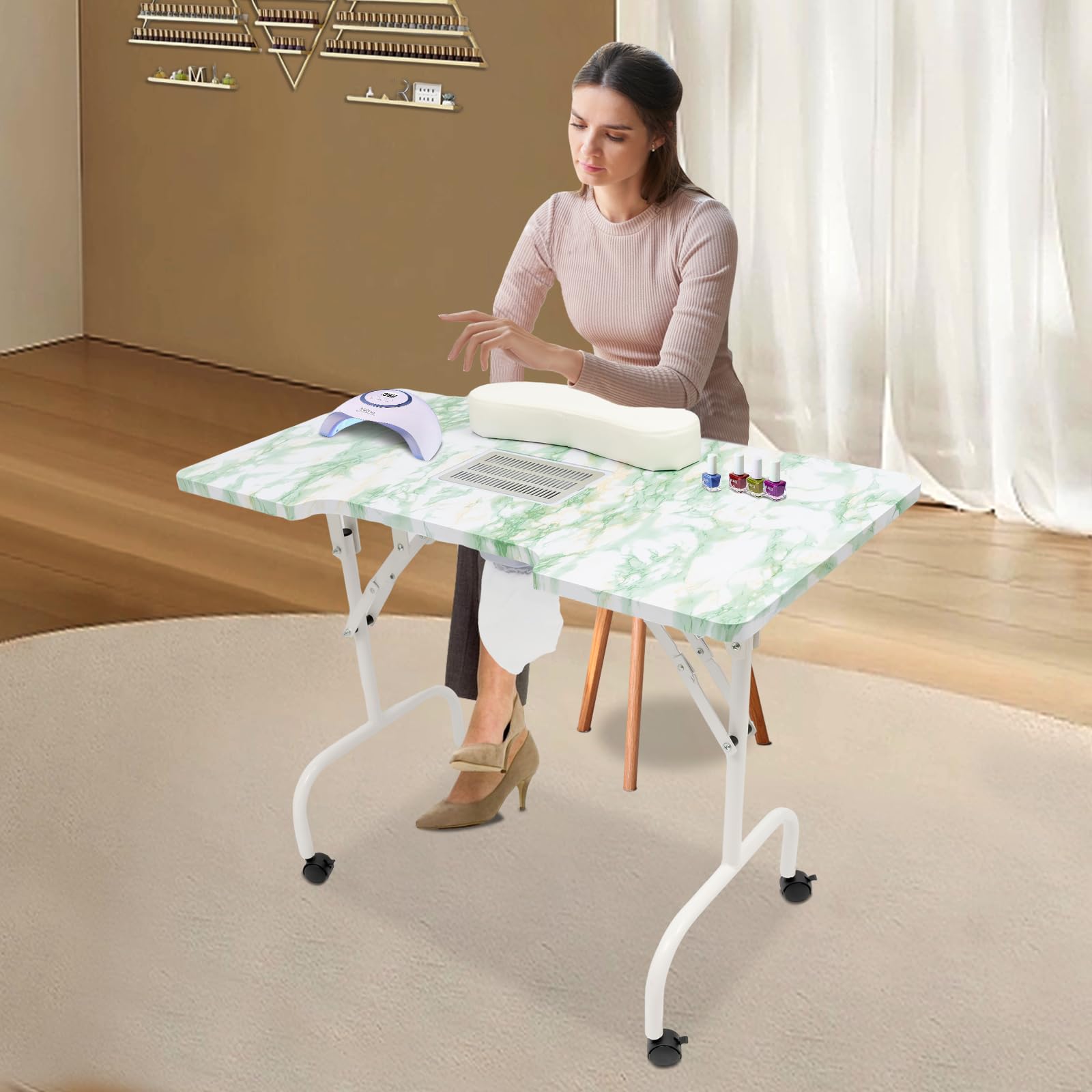 Tavolo pieghevole per manicure, tavolo per manicure, con aspirazione della polvere, 95 x 48 x 72,5 cm, tavolo per manicure, adatto per casa, studio, parrucchieri, ufficio, salone di unghie, ecc.