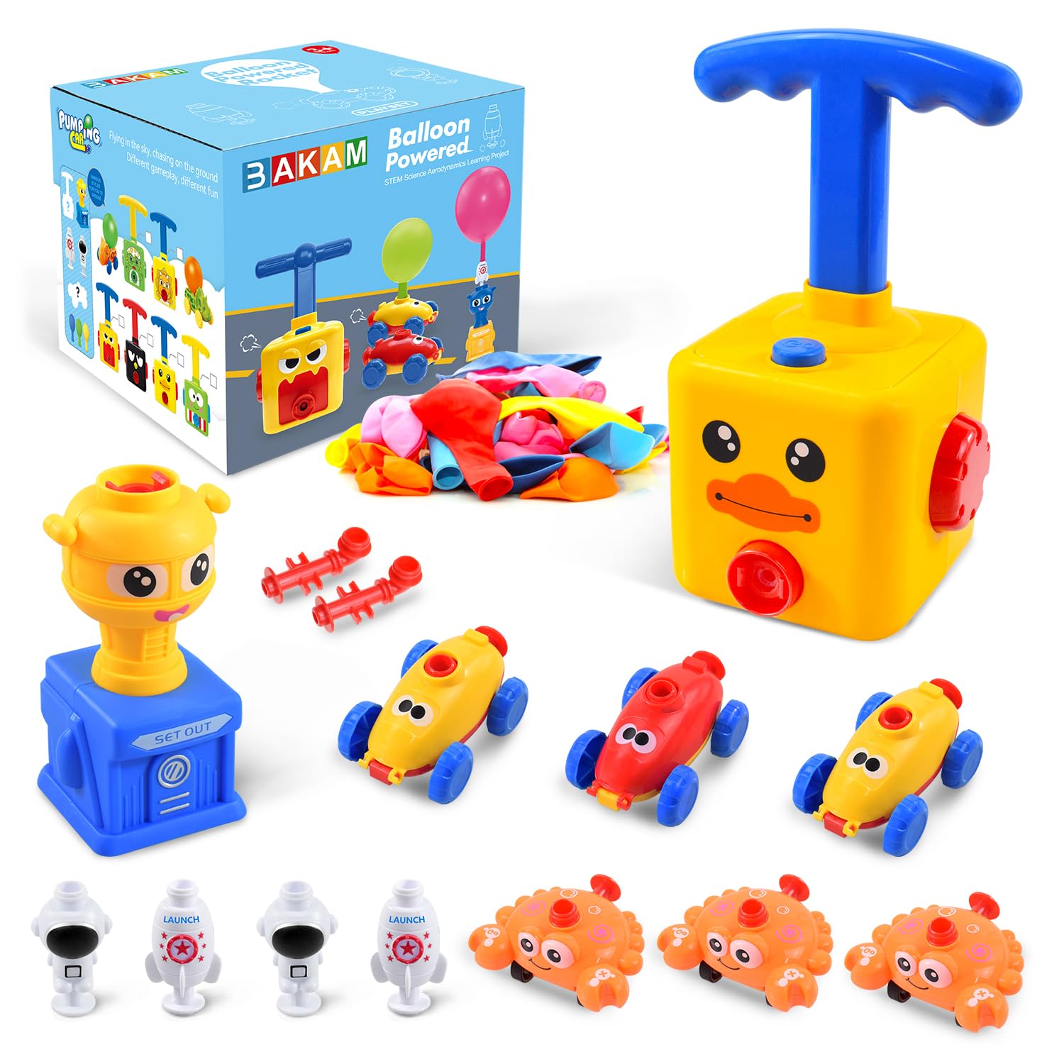BAKAM Toddler Toys 3-4 for Boys Girls, Balloon Launcher & Powered Car Set, Fun Toddlers STEM Toy Balloon Pump Cars Racer Kit for Kids 3-5 (Duck)