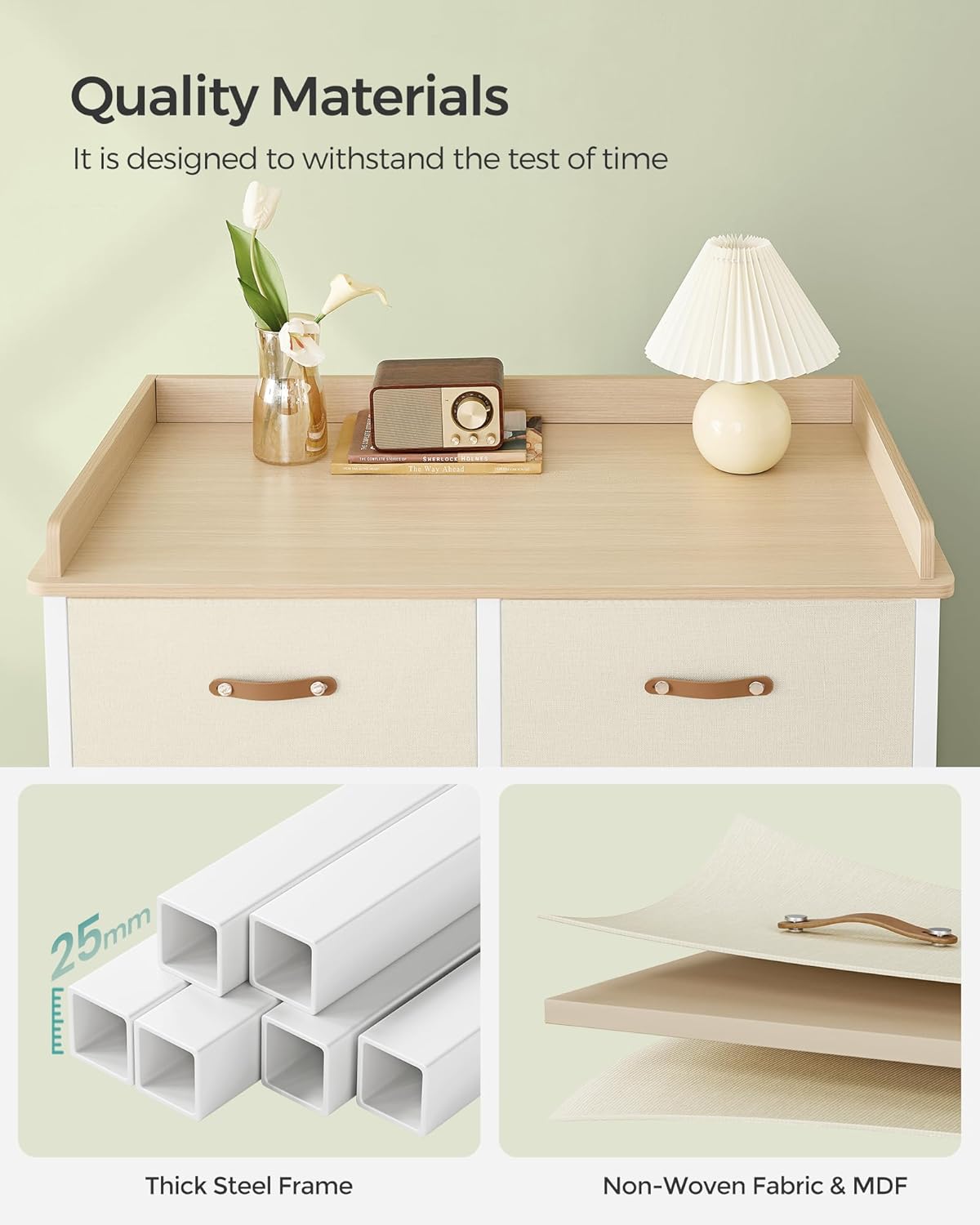 SONGMICS Kids Dresser with 6 Drawers, Boys Girls Dresser, with Water-Resistant Tabletop, Storage Organizer Cabinet, for Bedroom Hallway, Beige UGKR101K01