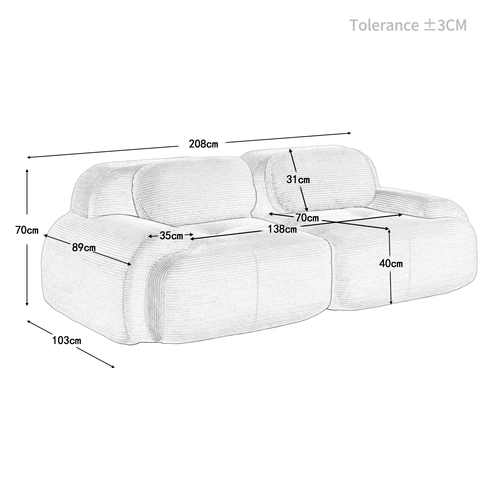 Sapgaks Canapé modulable désossé (Options en U,en L,2 à 4 Places),canapé d'angle Convertible en Velours côtelé,accoudoirs incurvés,Mousse 32D Haute résilience,Base antidérapante